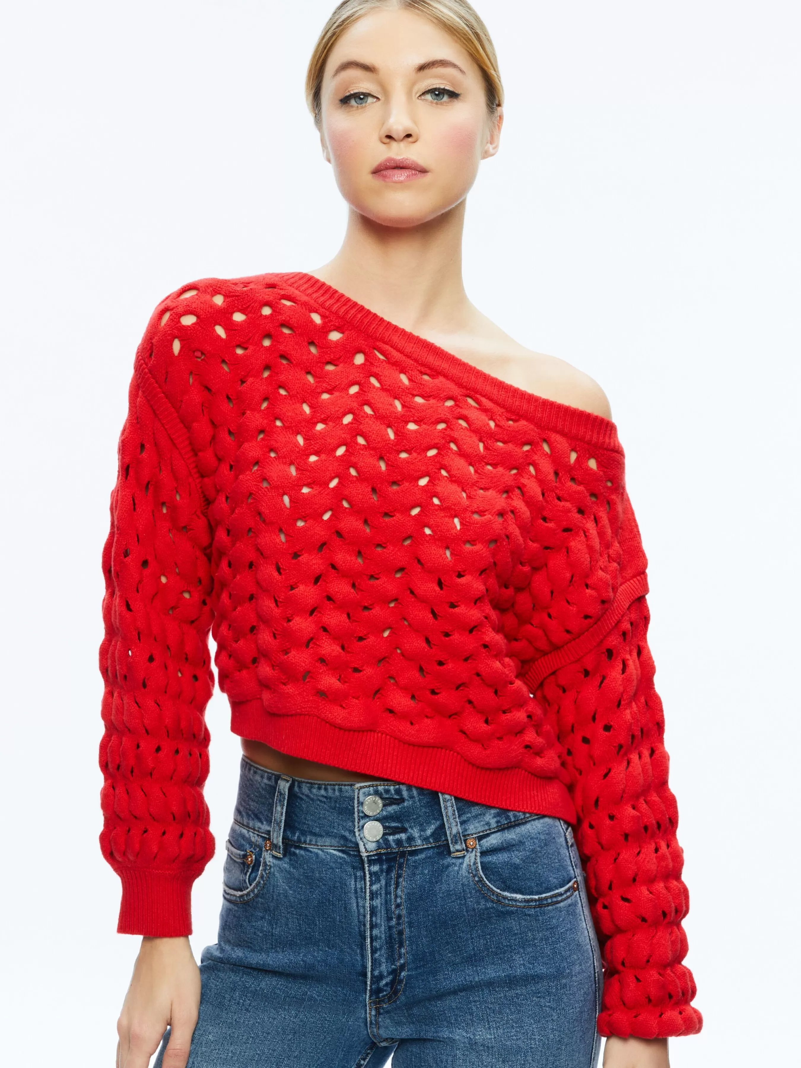 Alice and Olivia ALLENE CABLE KNIT CREWNECK