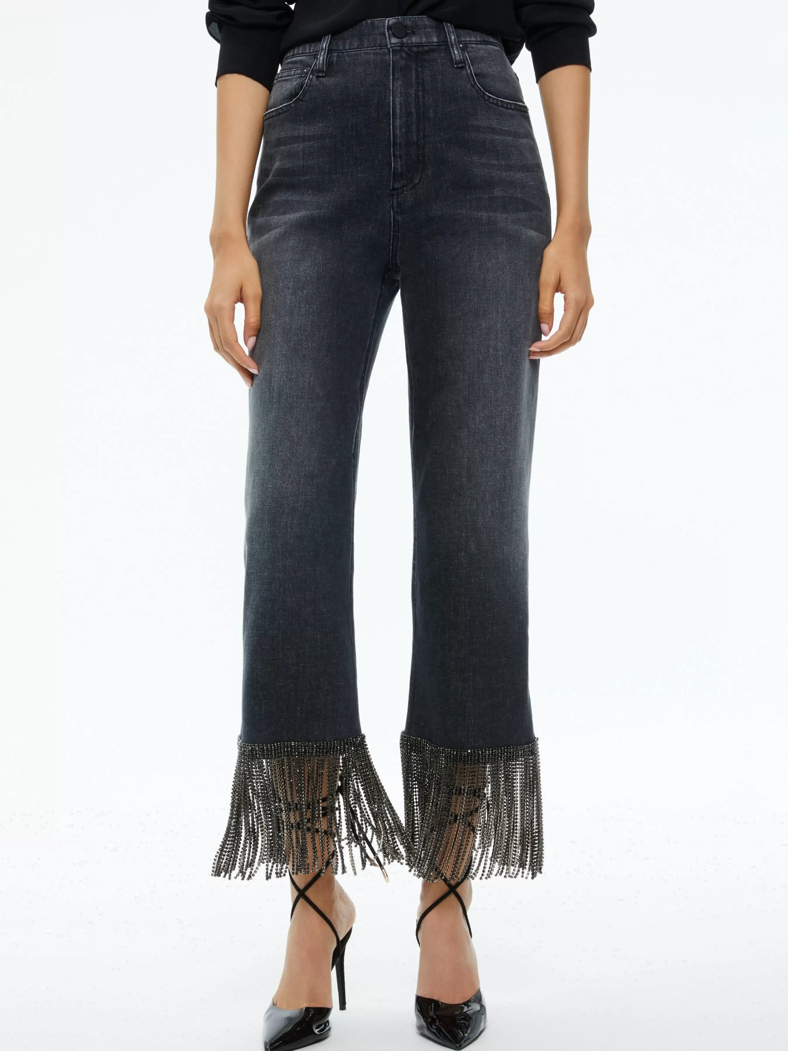 Alice and Olivia AMAZING CRYSTAL FRINGE HEM JEAN