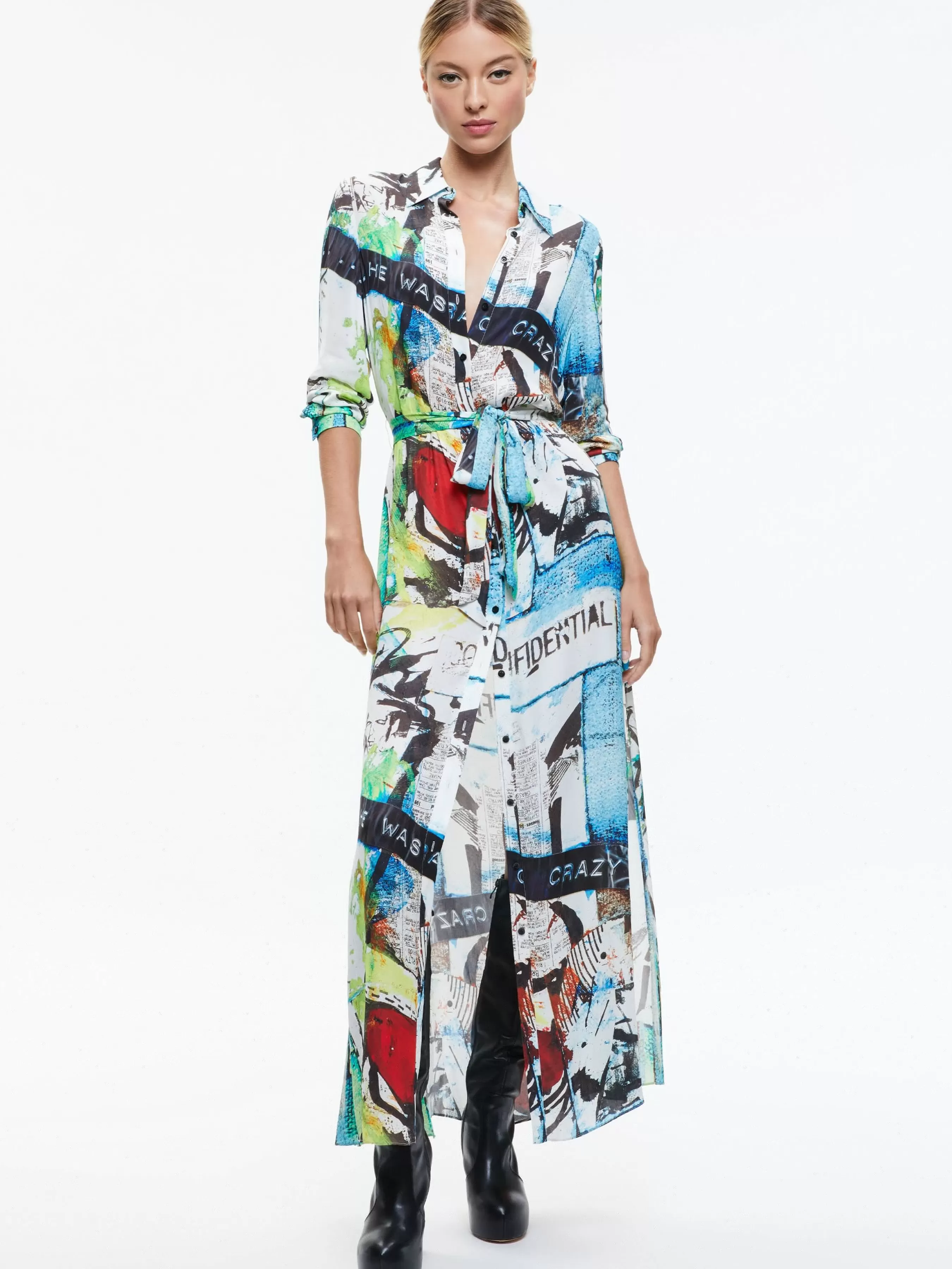 Alice and Olivia A+O X BASQUIAT CHASSIDY MAXI SHIRT DRESS