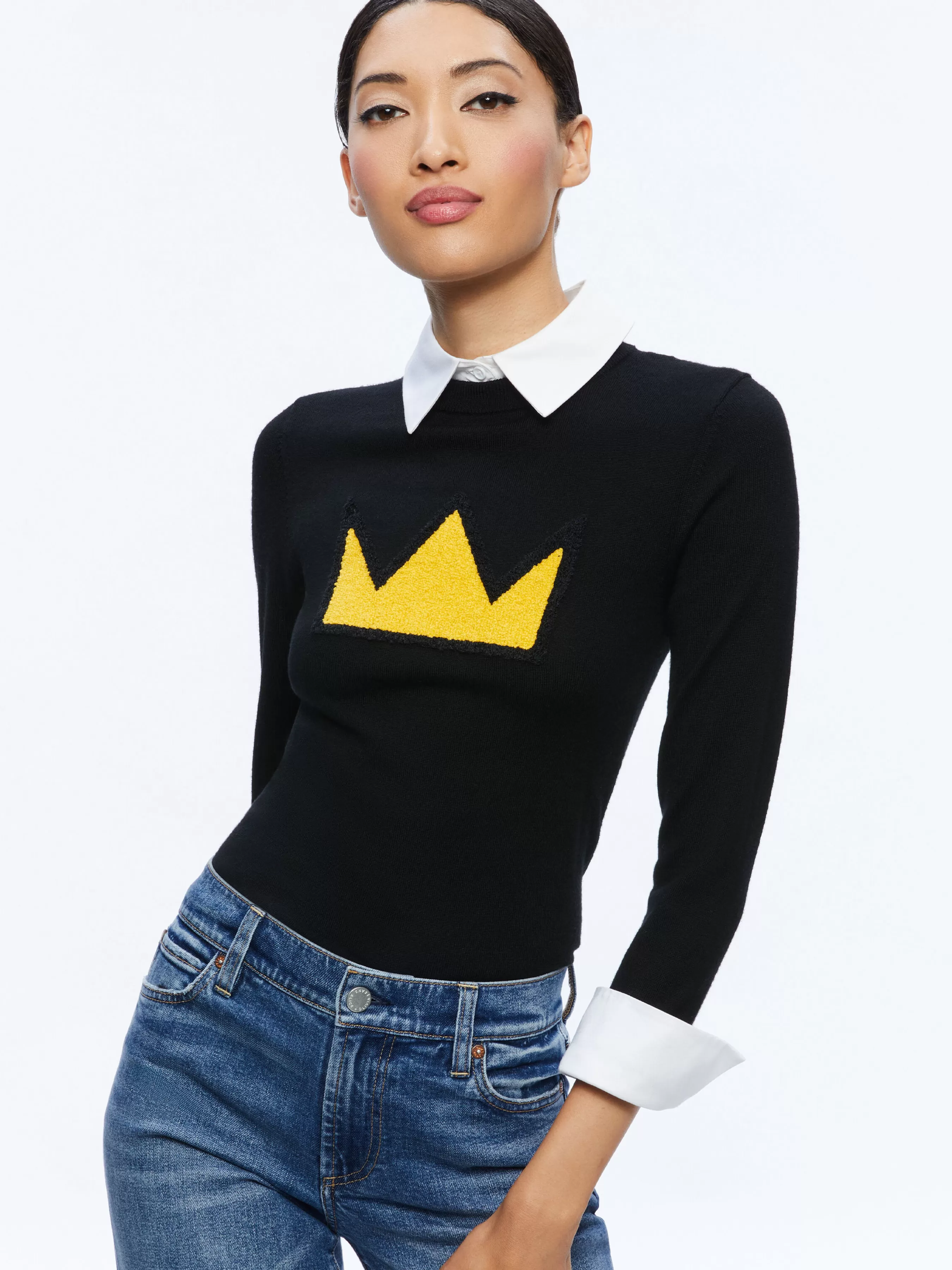 Alice and Olivia A+O X BASQUIAT PORLA COLLARED SWEATER