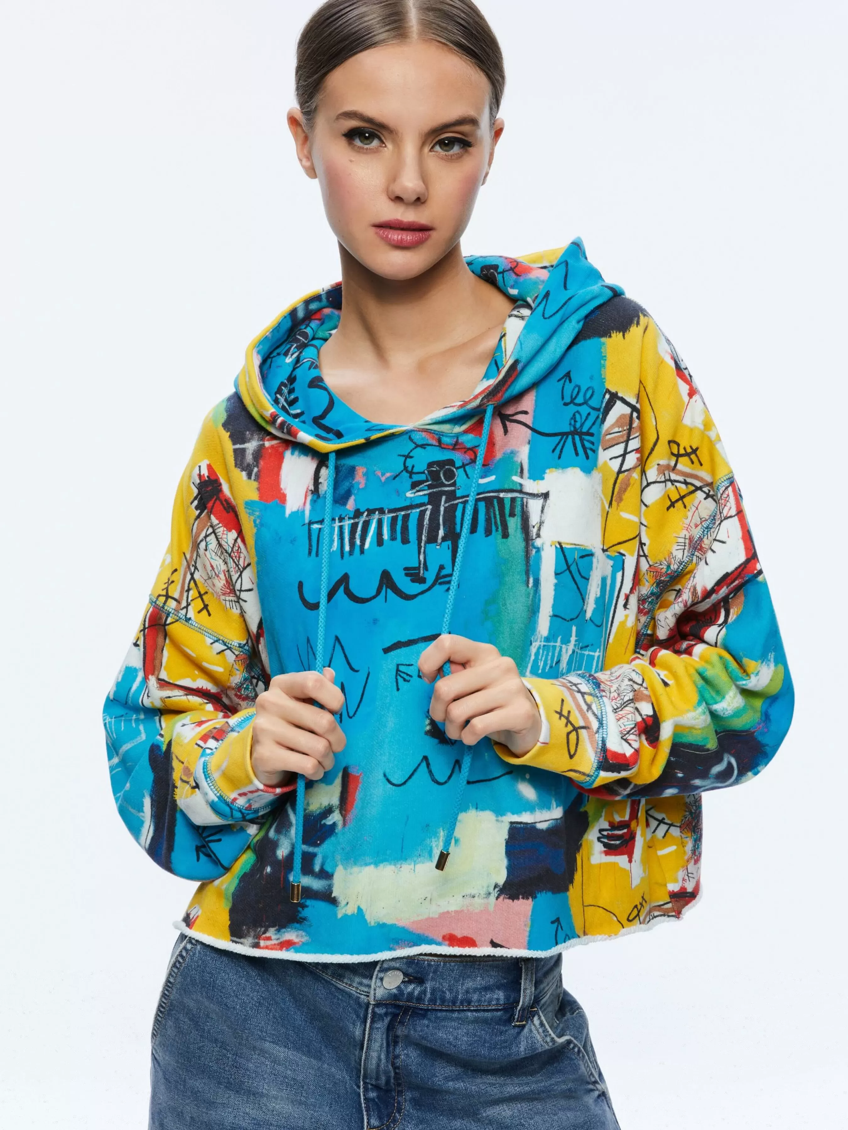 Alice and Olivia A+O X BASQUIAT SUNNY CROPPED HOODIE