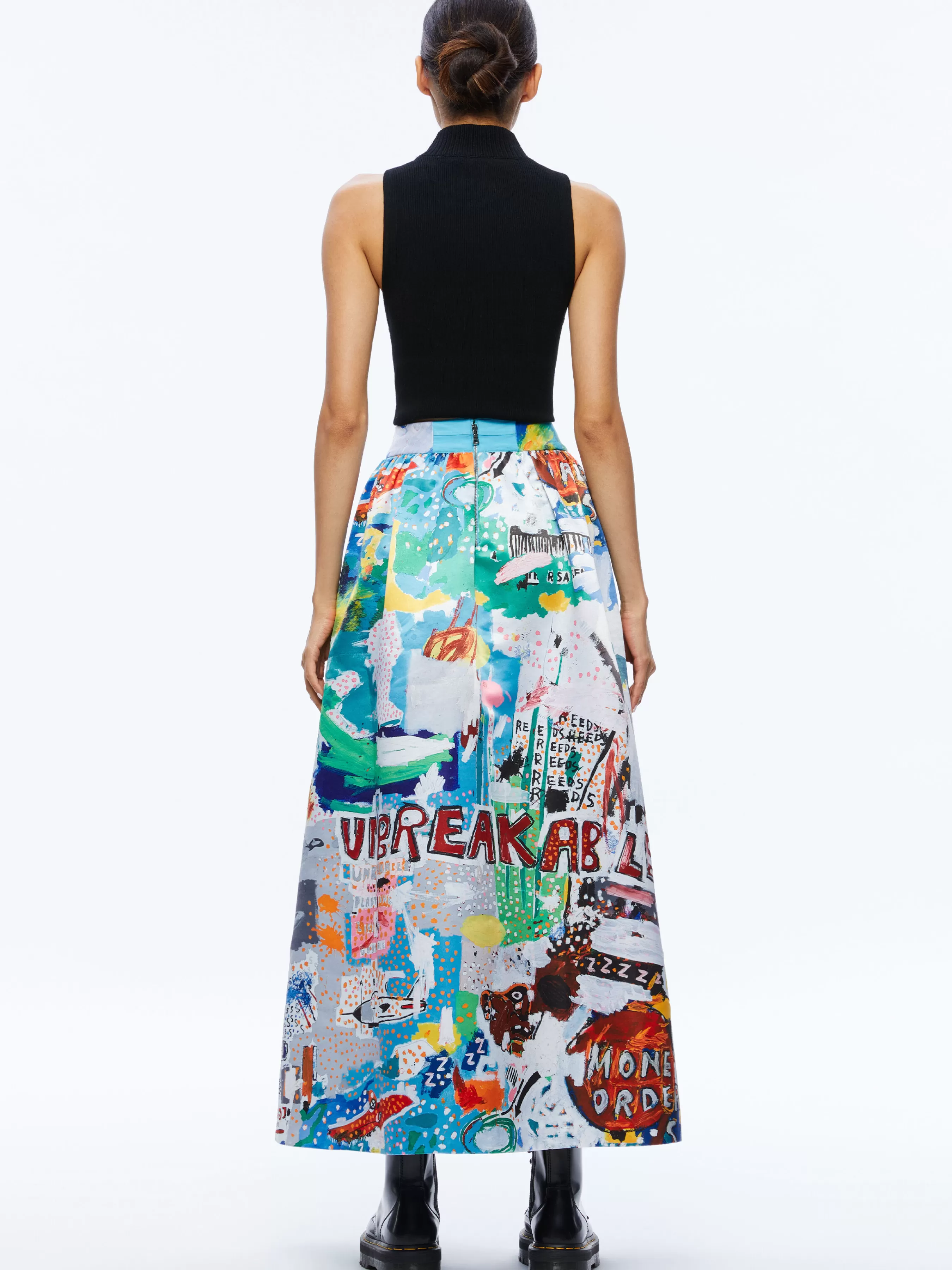 Alice and Olivia A+O X BASQUIAT TINA TEA LENGTH SKIRT