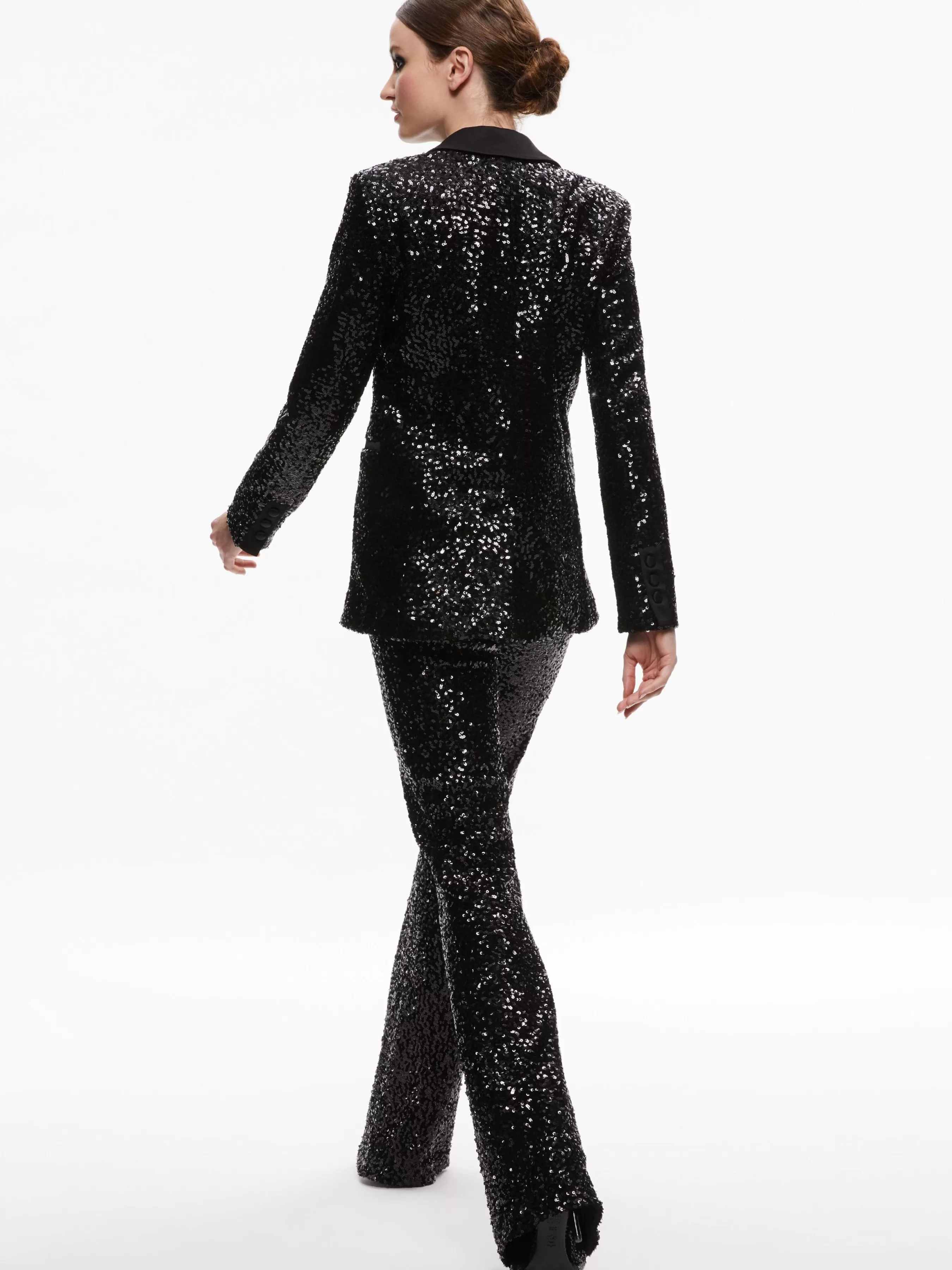 Alice and Olivia BREANN SEQUIN FITTED BLAZER + LARA SEQUIN BOOTCUT PANT