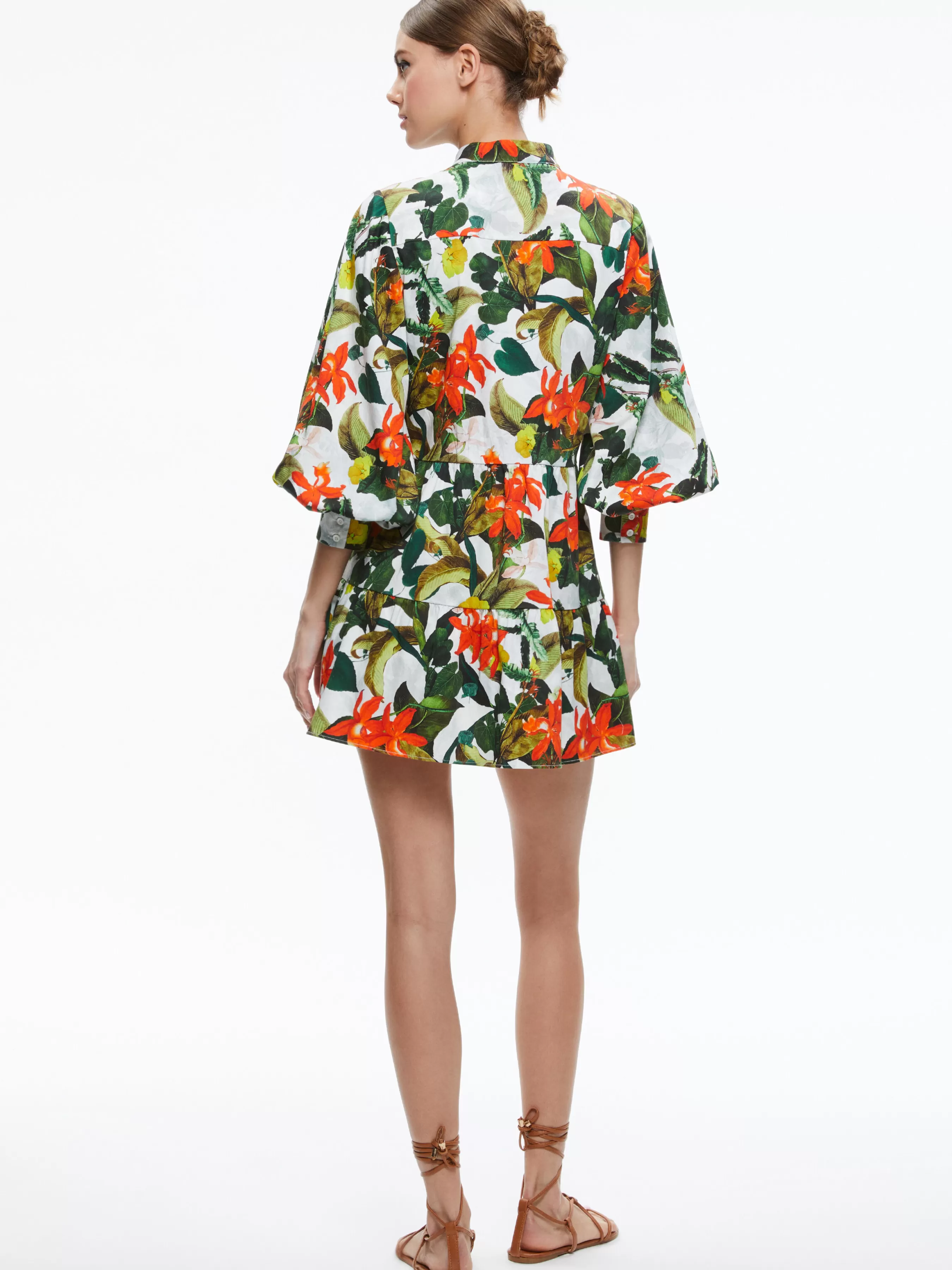 Alice and Olivia CAILIN BUTTON FRONT BLOUSON SLEEVE MINI DRESS