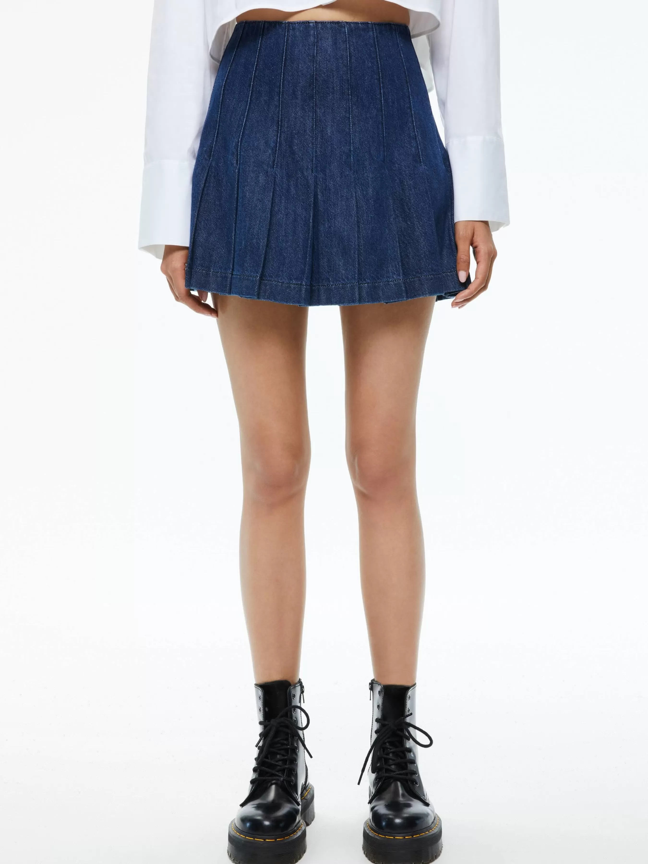 Alice and Olivia CARTER PLEATED DENIM MINI SKIRT