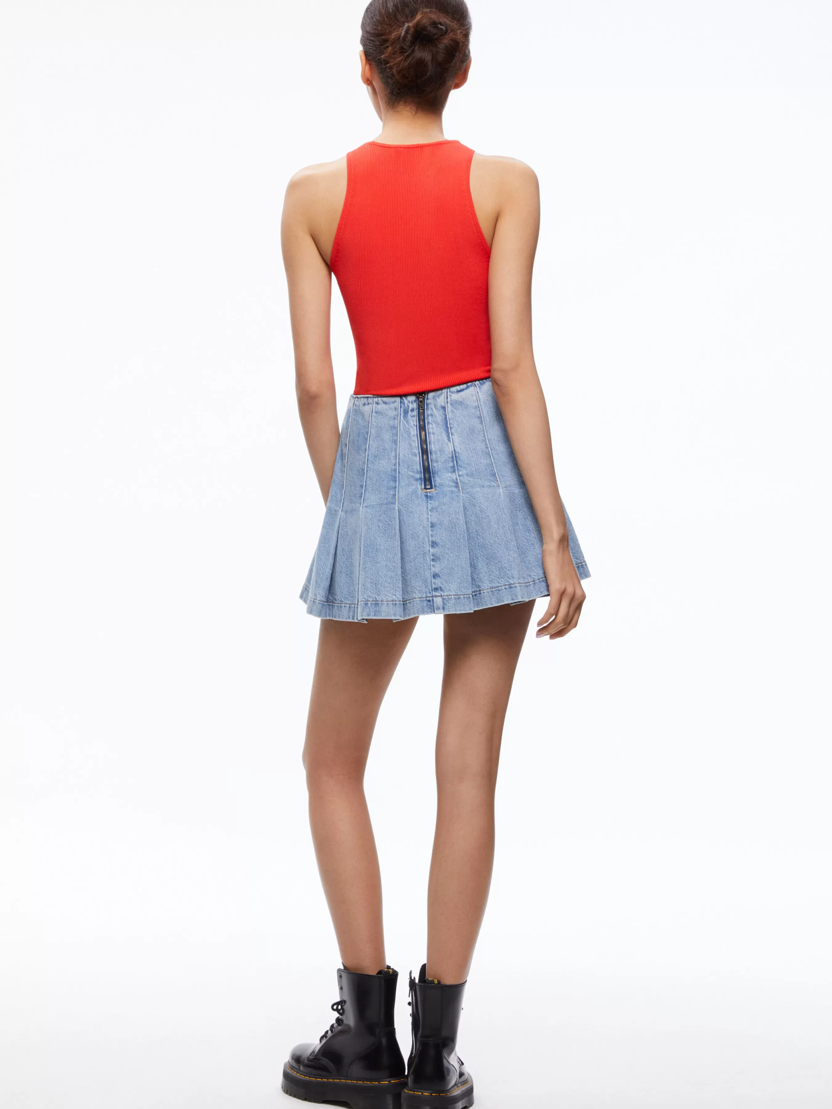 Alice and Olivia CARTER PLEATED DENIM MINI SKIRT