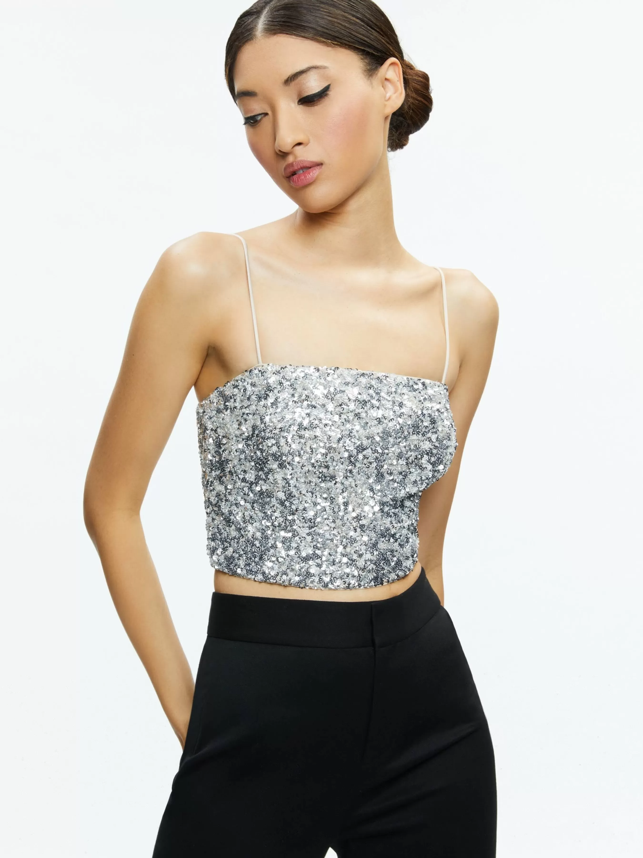 Alice and Olivia CERESI SEQUIN BANDEAU CROP TOP + MAEVE SEQUIN SLIP SKIRT