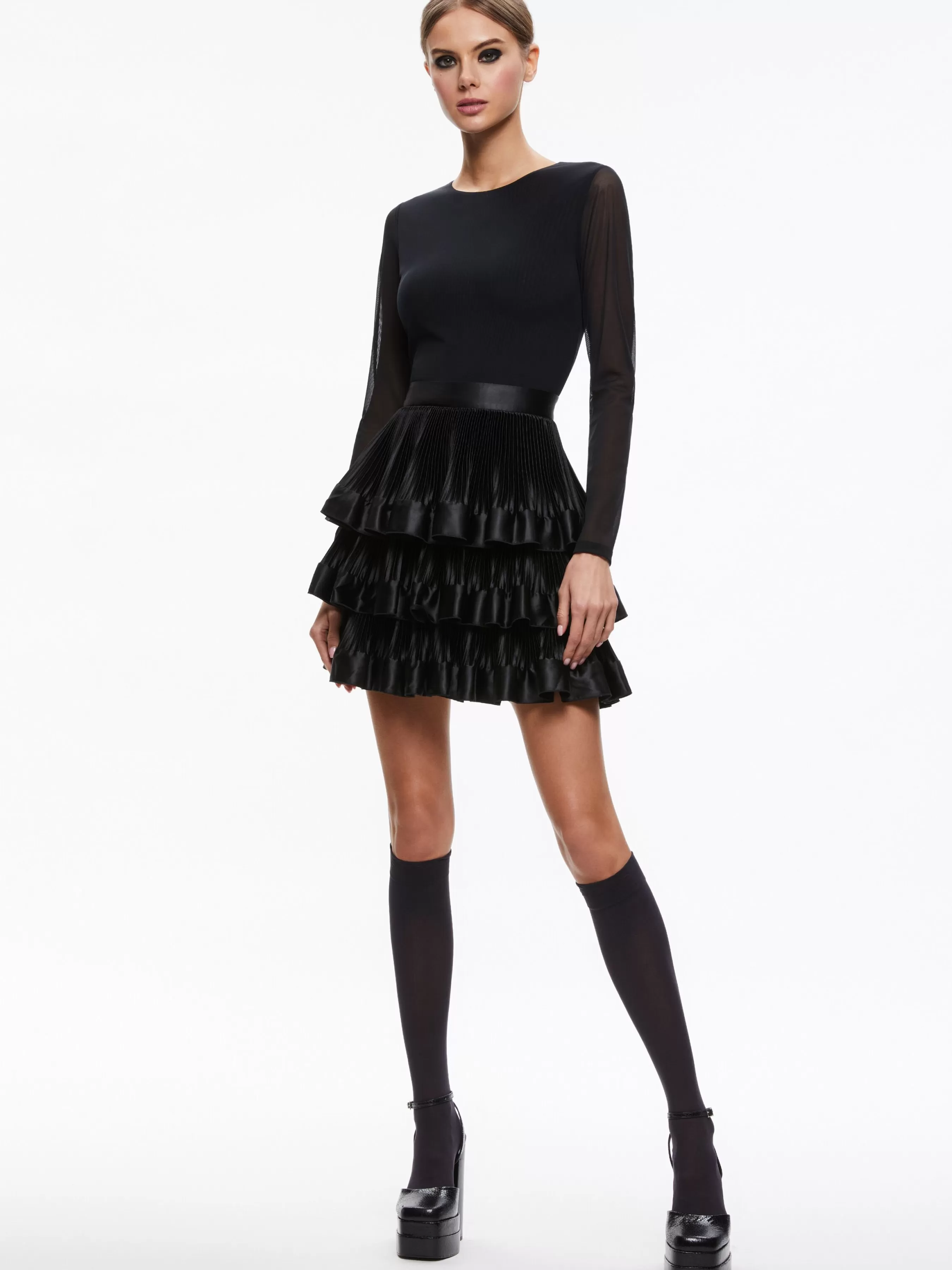 Alice and Olivia CHARA TIERED RUFFLE MINI DRESS