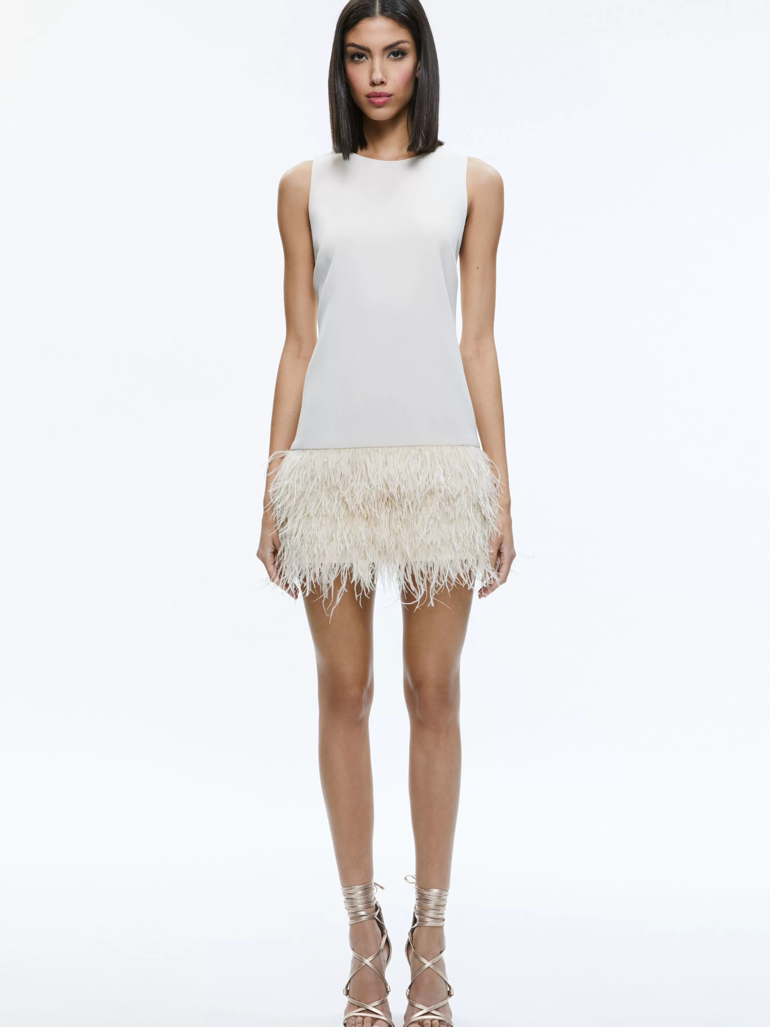 Alice and Olivia COLEY FEATHER TRIM DRESS