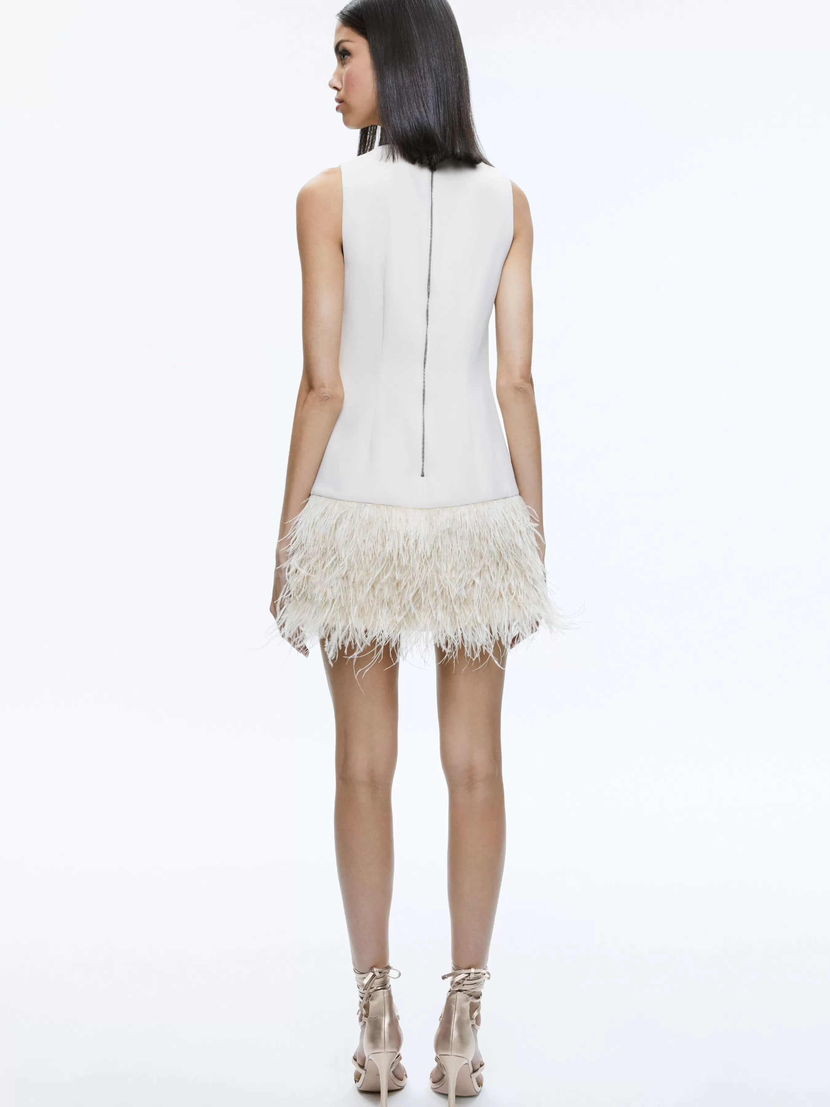 Alice and Olivia COLEY FEATHER TRIM DRESS