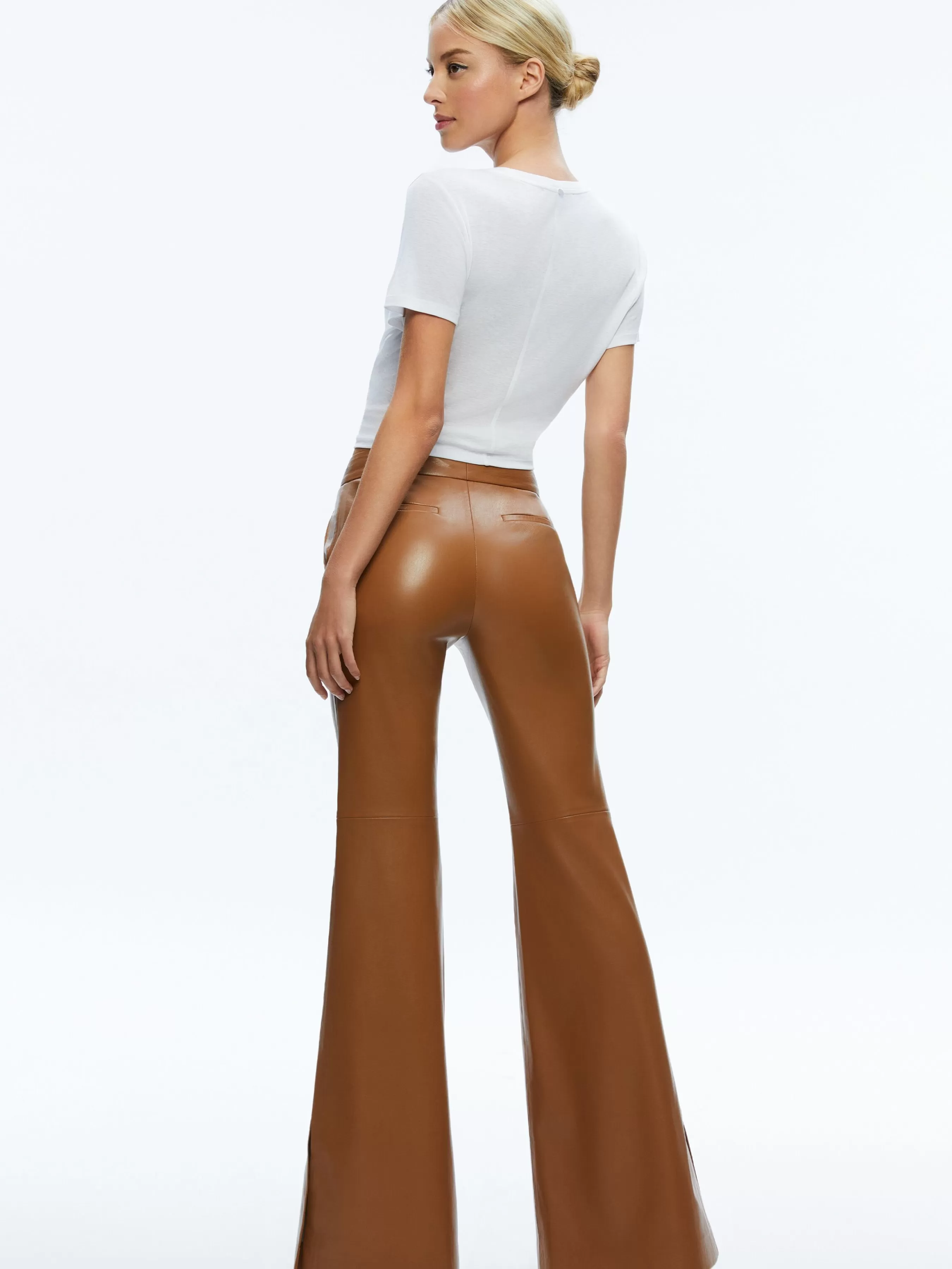 Alice and Olivia DANETTE VEGAN LEATHER SPLIT HEM TROUSERS