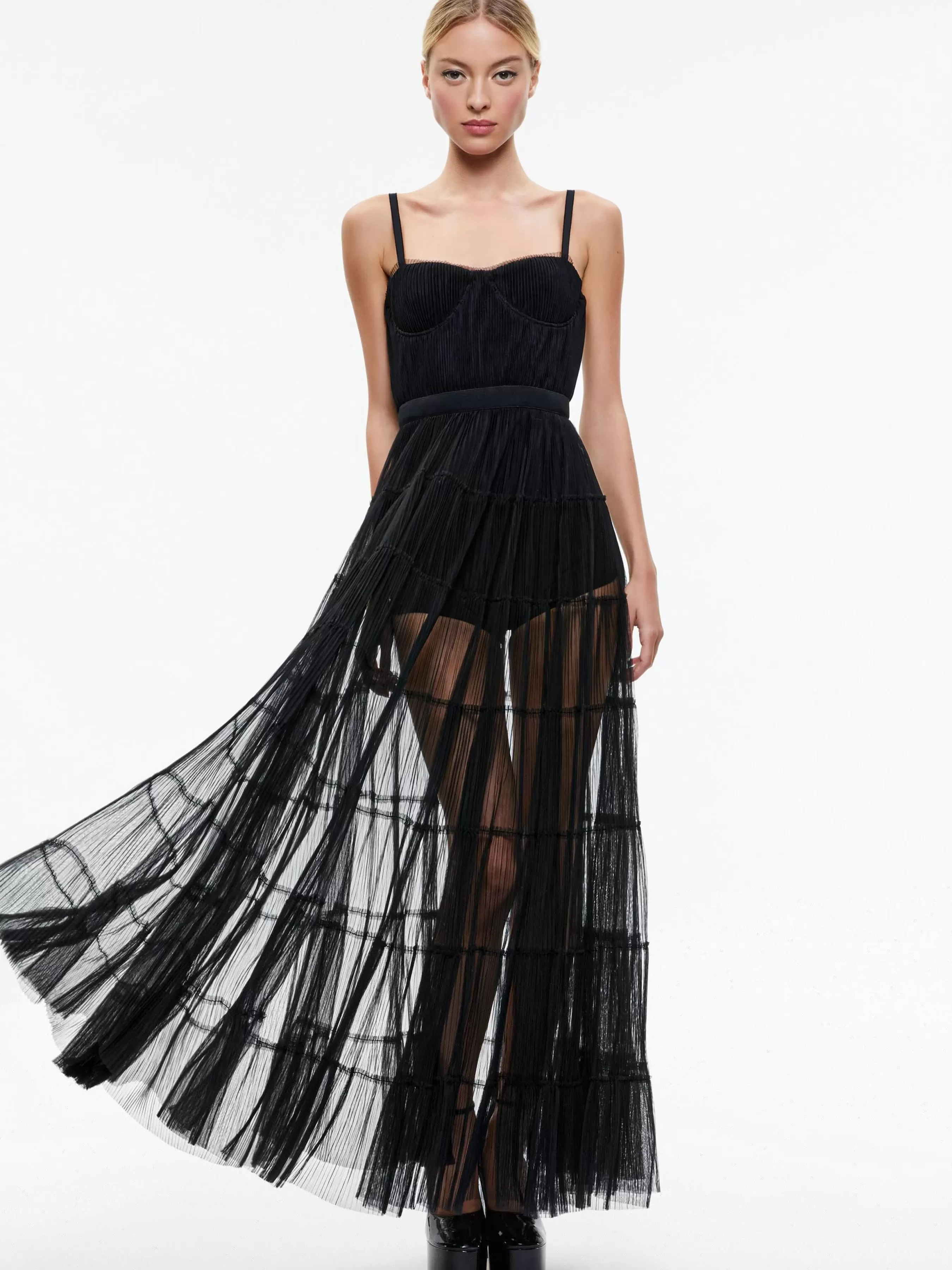 Alice and Olivia DEENA PLEATED MAXI DRESS WITH HOT PANT