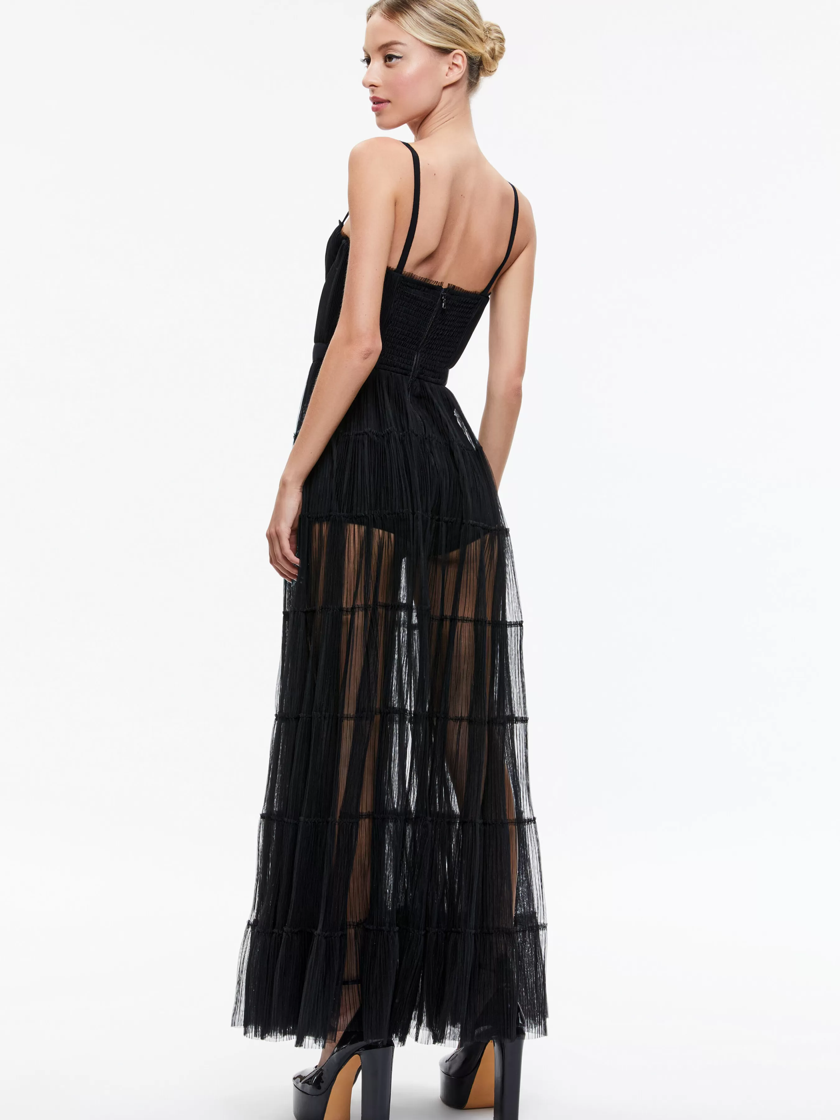 Alice and Olivia DEENA PLEATED MAXI DRESS WITH HOT PANT