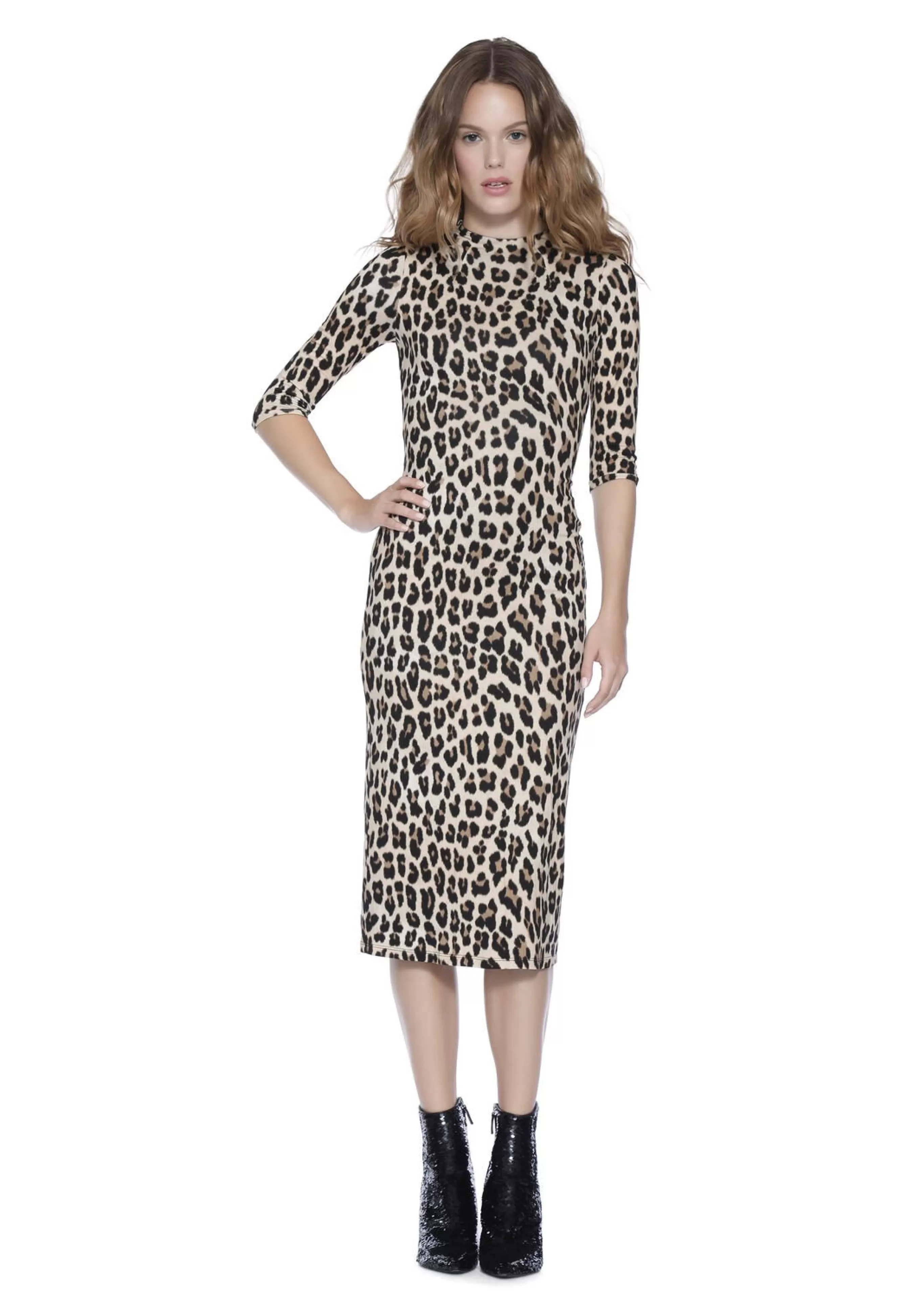 Alice and Olivia DELORA FITTED MOCK NECK MIDI DRESS