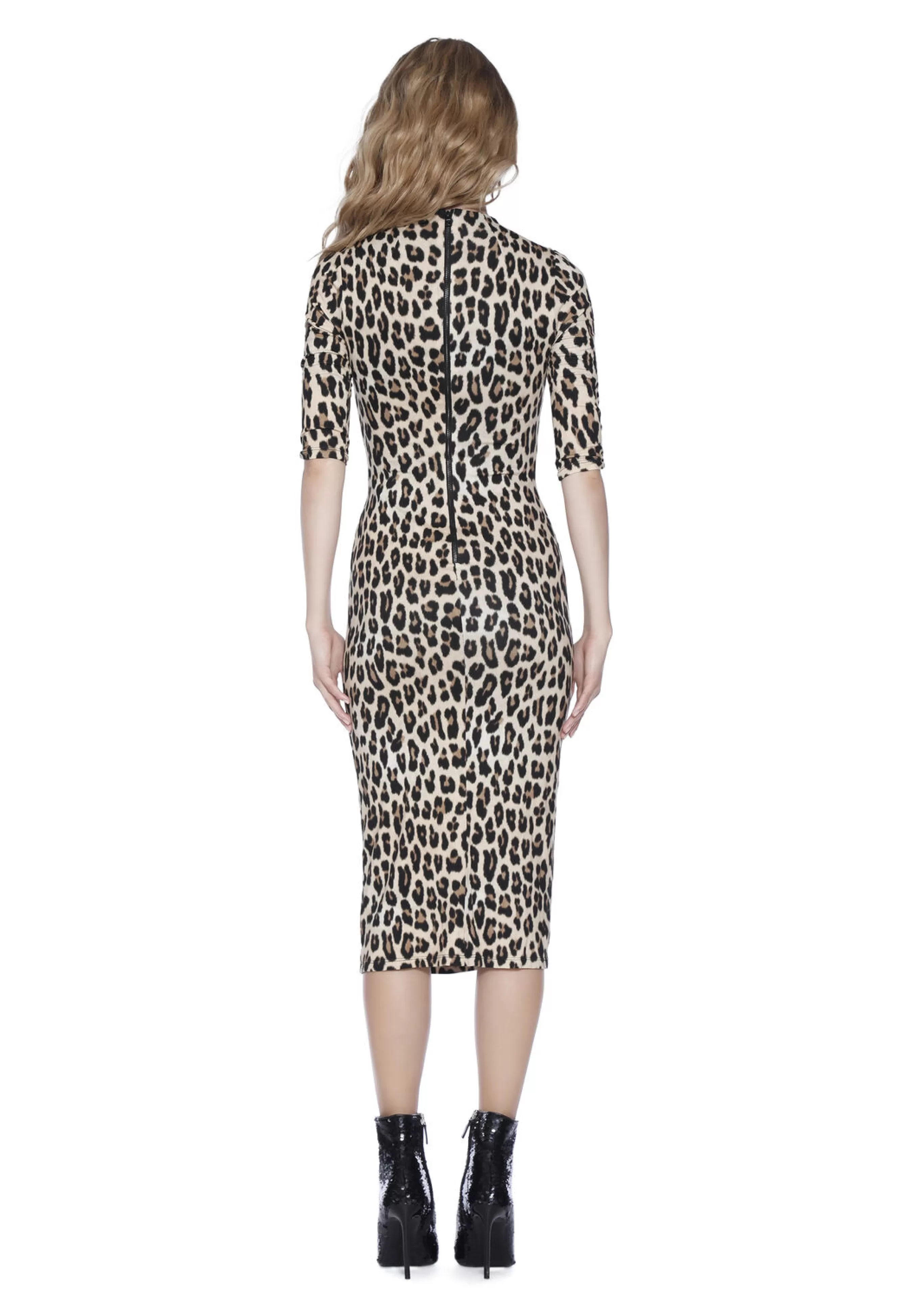 Alice and Olivia DELORA FITTED MOCK NECK MIDI DRESS