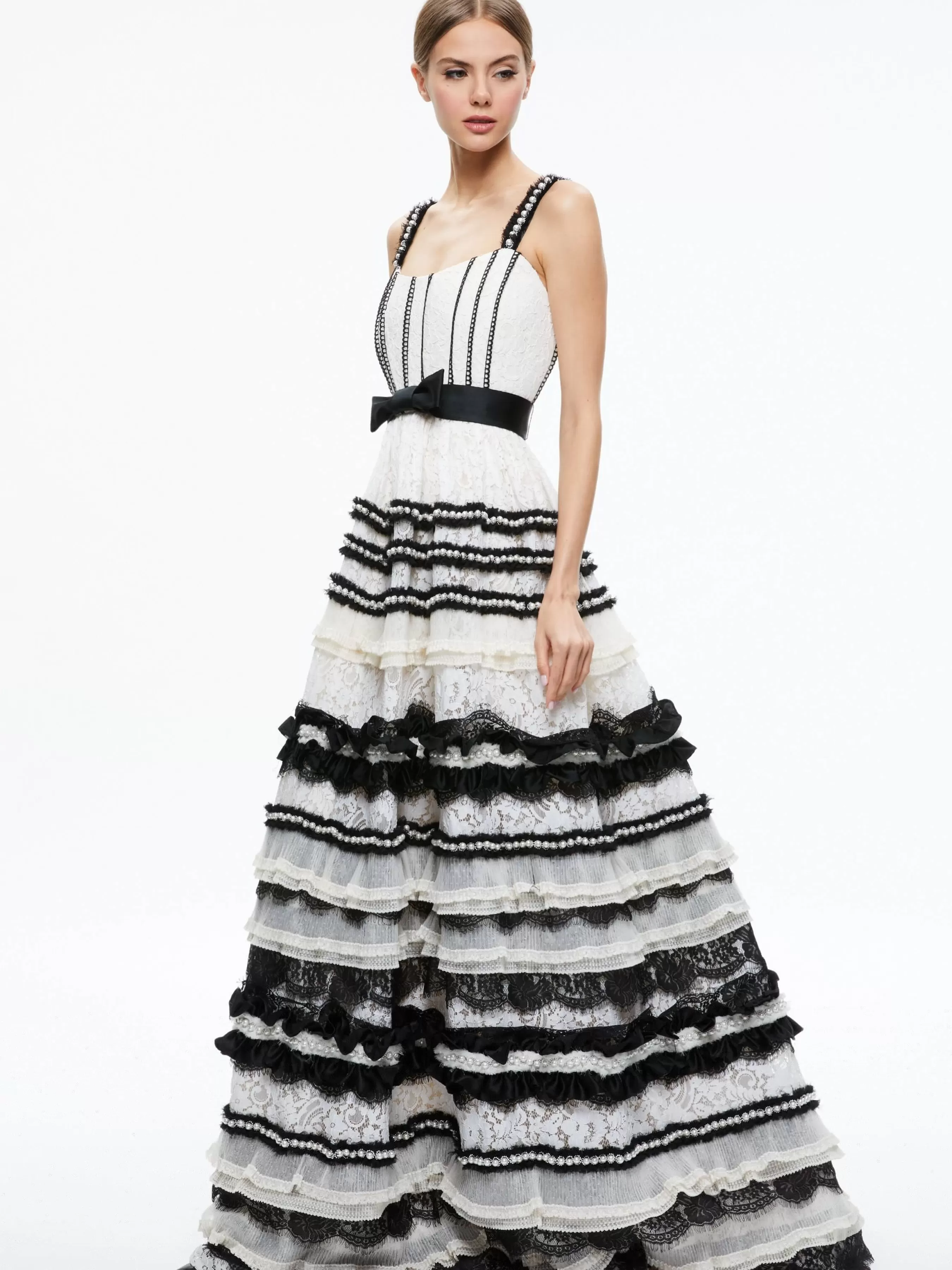 Alice and Olivia DENITA BUSTIER RUFFLE GOWN