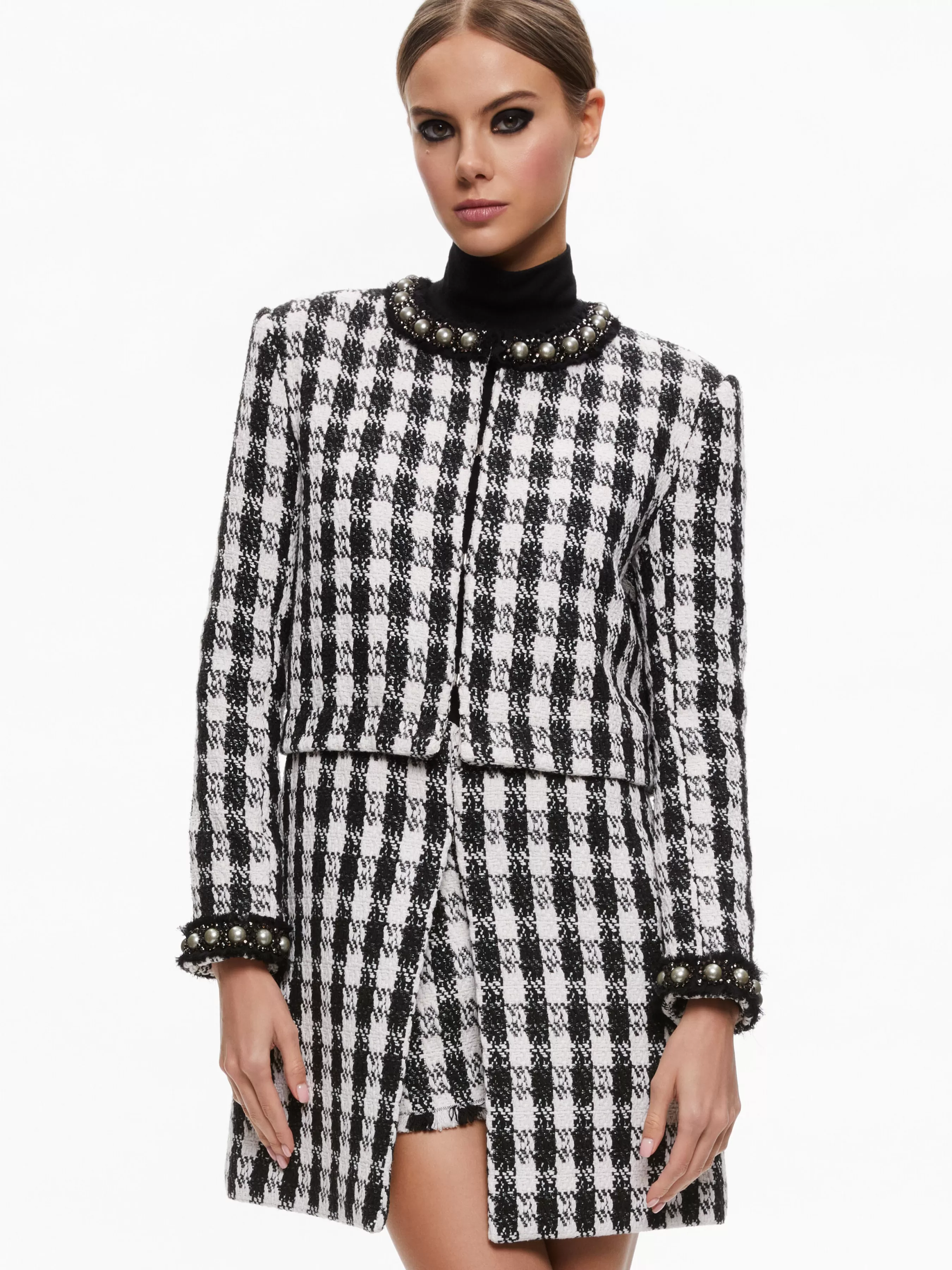 Alice and Olivia DEON TWO-FER TWEED JACKET + MACE TWEED MINI SKORT