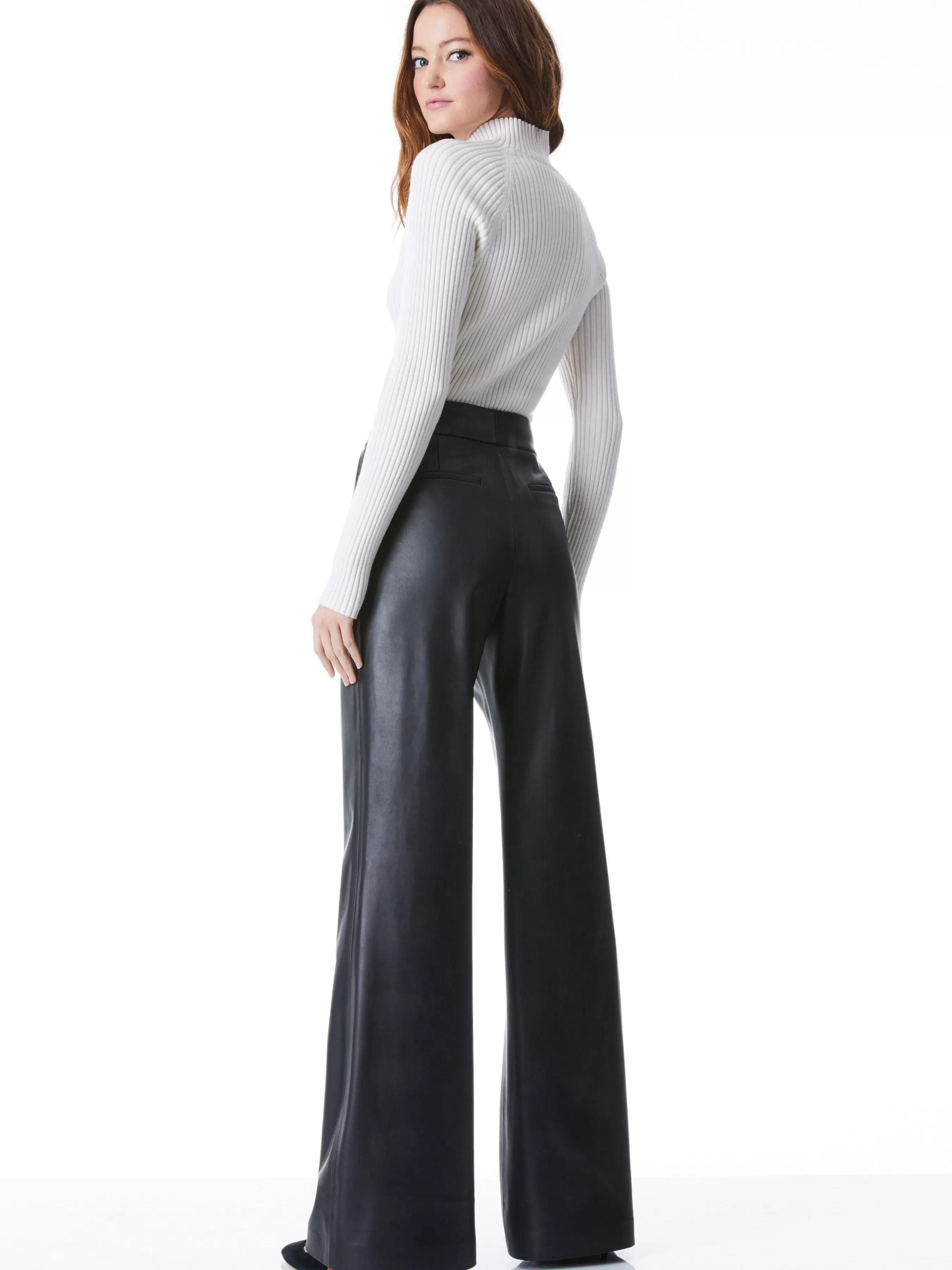 Alice and Olivia DYLAN VEGAN LEATHER WIDE LEG PANT