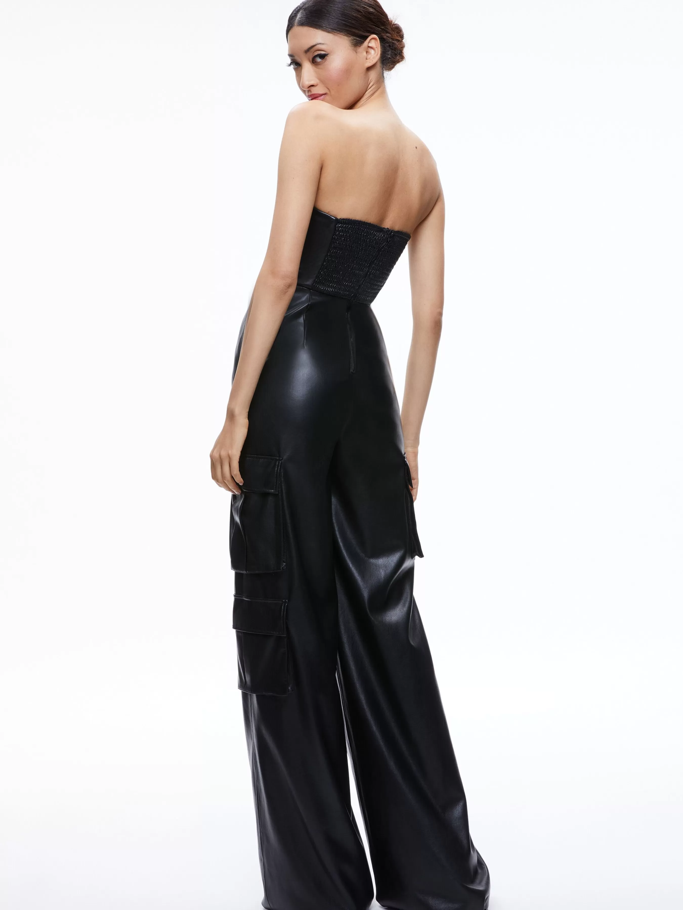 Alice and Olivia EMELDA CARGO VEGAN LEATHER JUMPSUIT