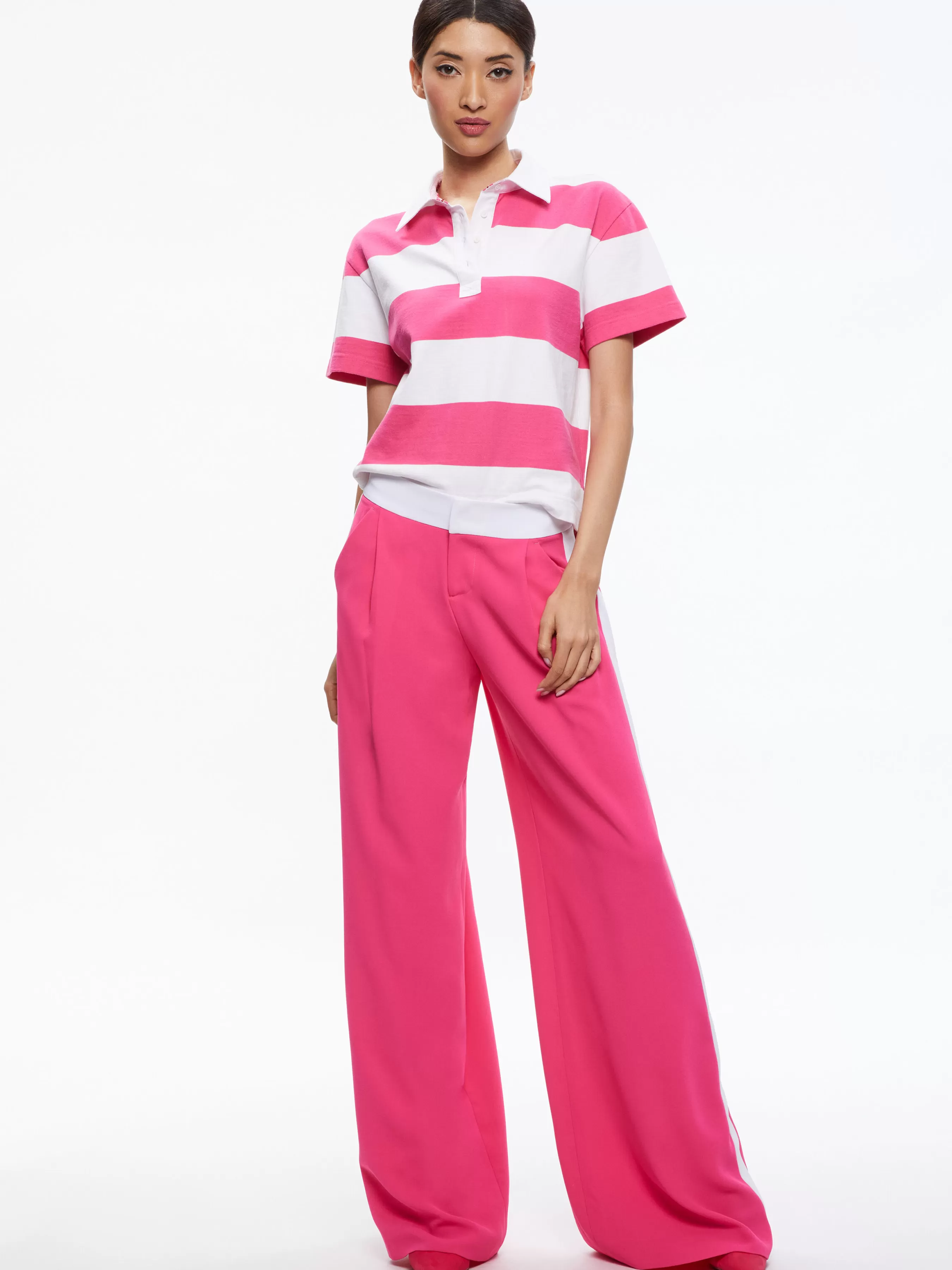 Alice and Olivia ERIC MID RISE PANT WITH TUX STRIPE