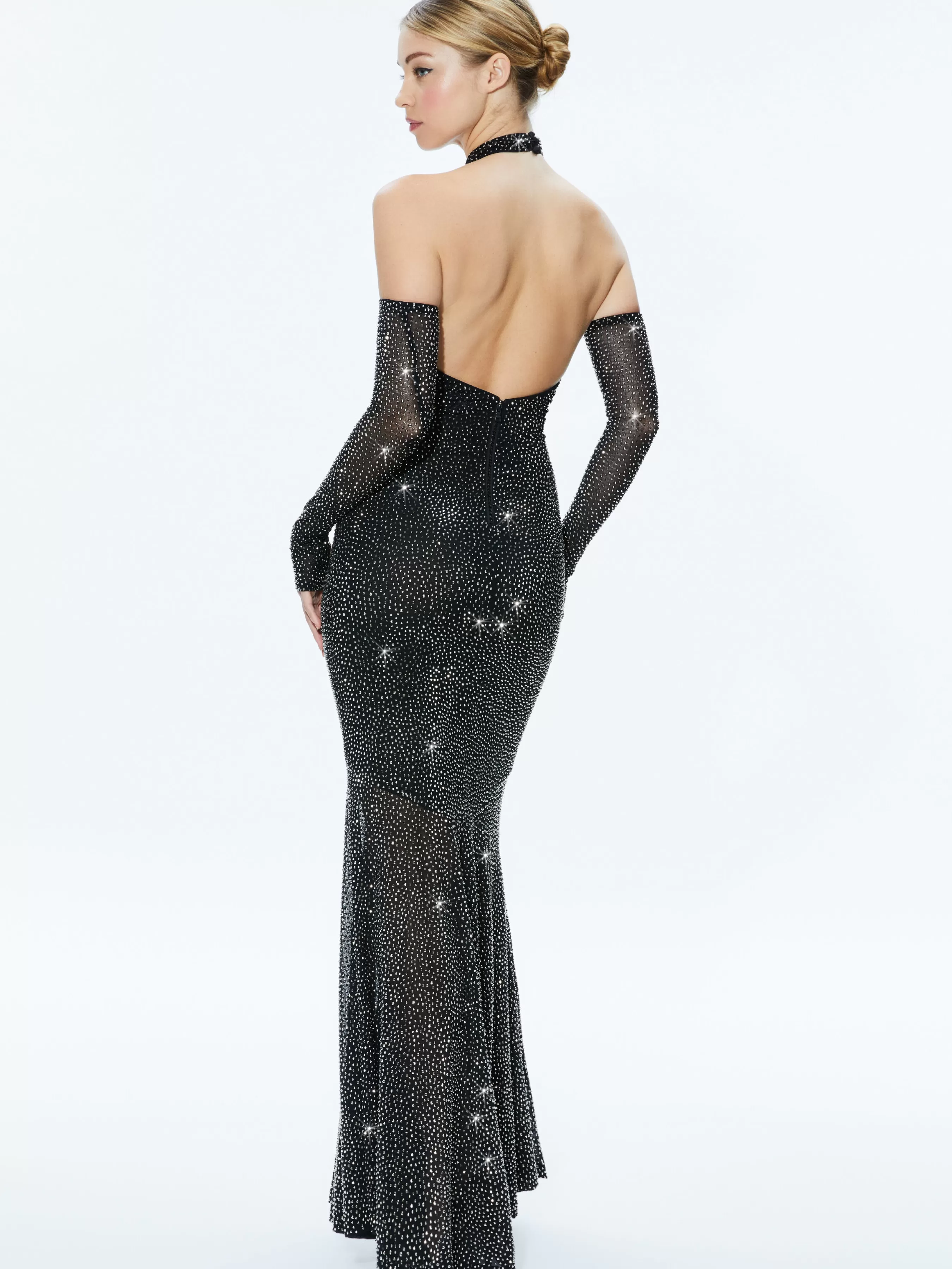 Alice and Olivia FABIOLA EMBELLISHED HALTER NECK GOWN