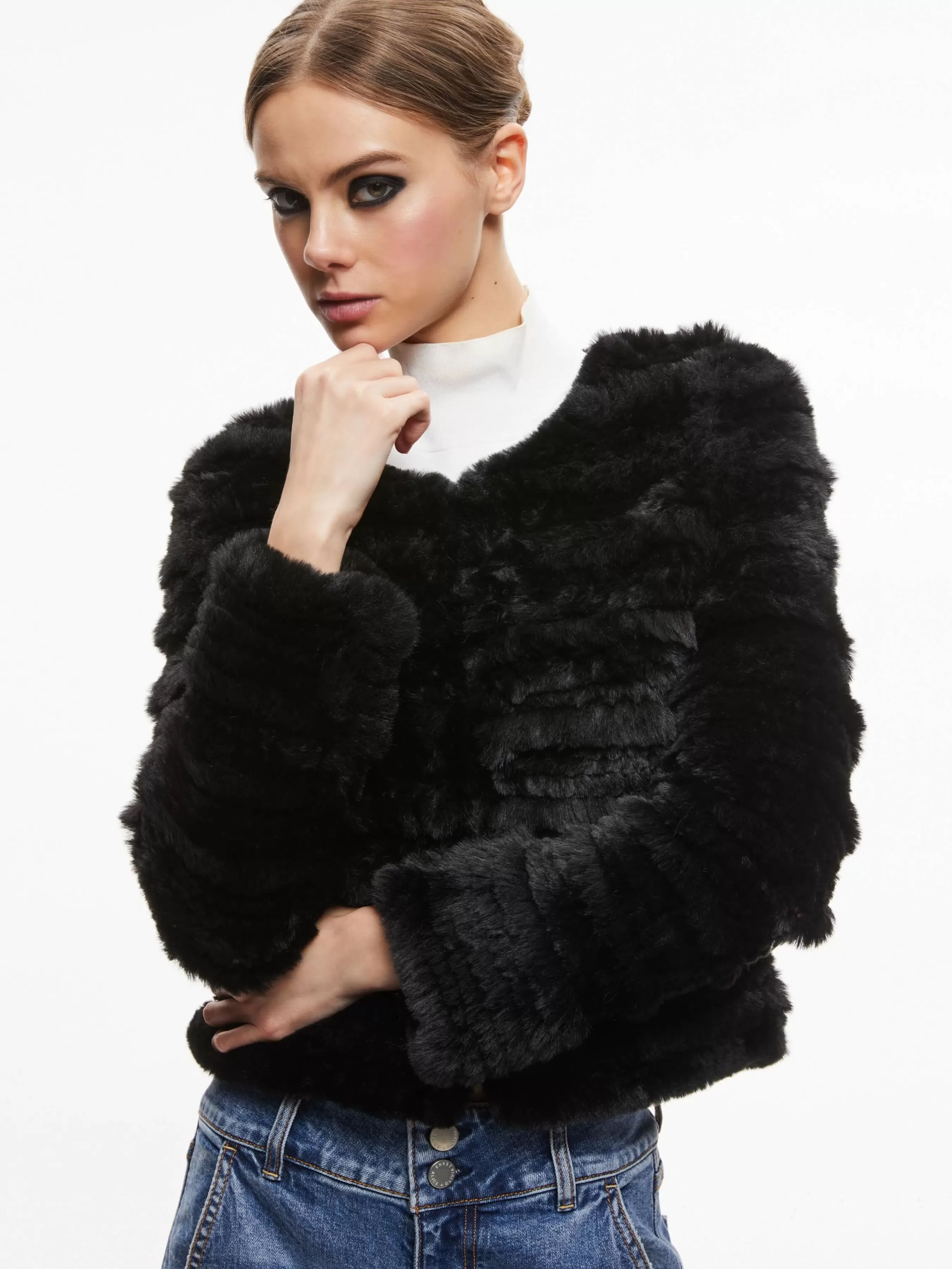 Alice and Olivia FAWN FAUX FUR TEXTURED JACKET