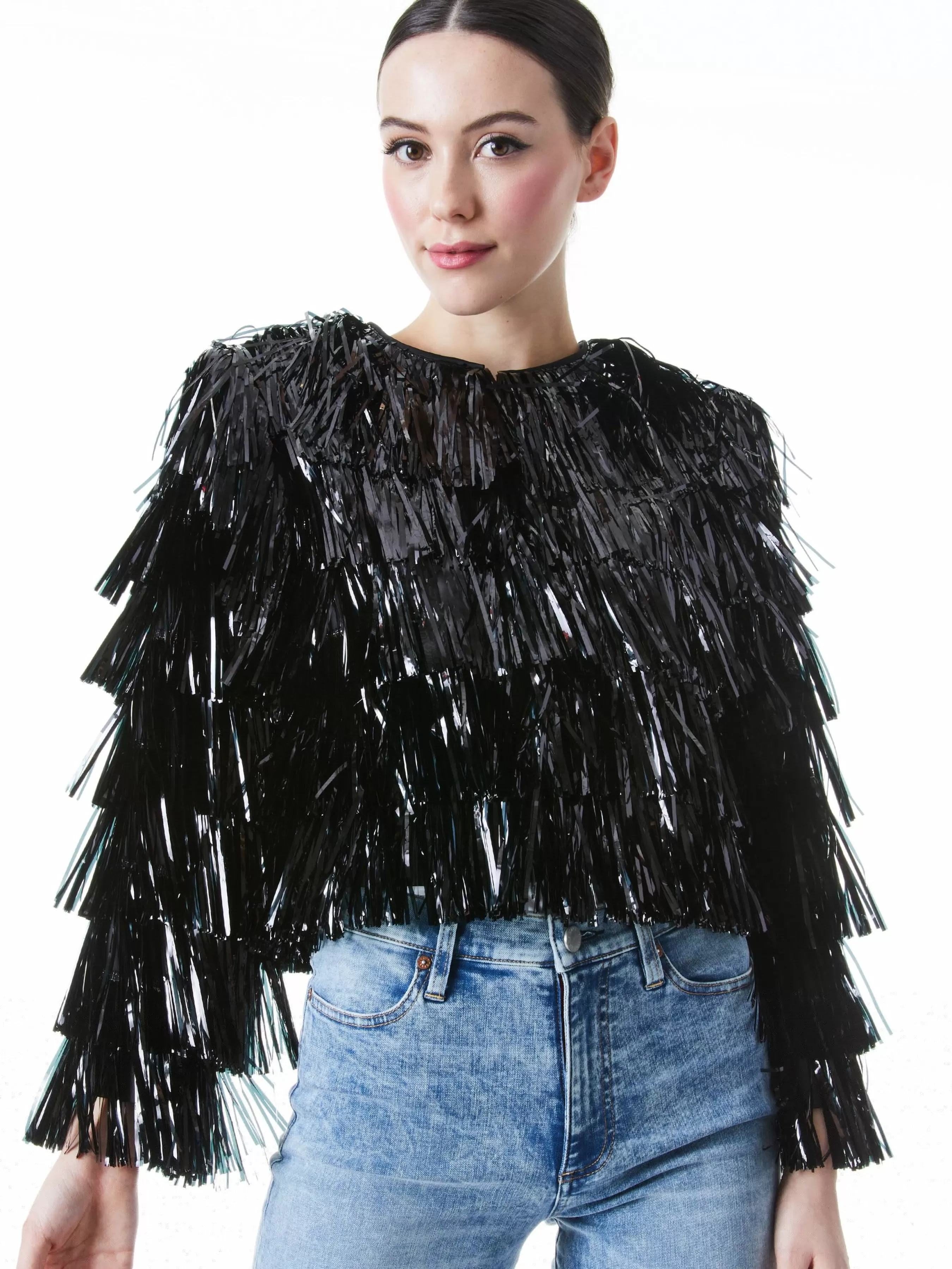 Alice and Olivia FAWN FRINGE TINSEL JACKET