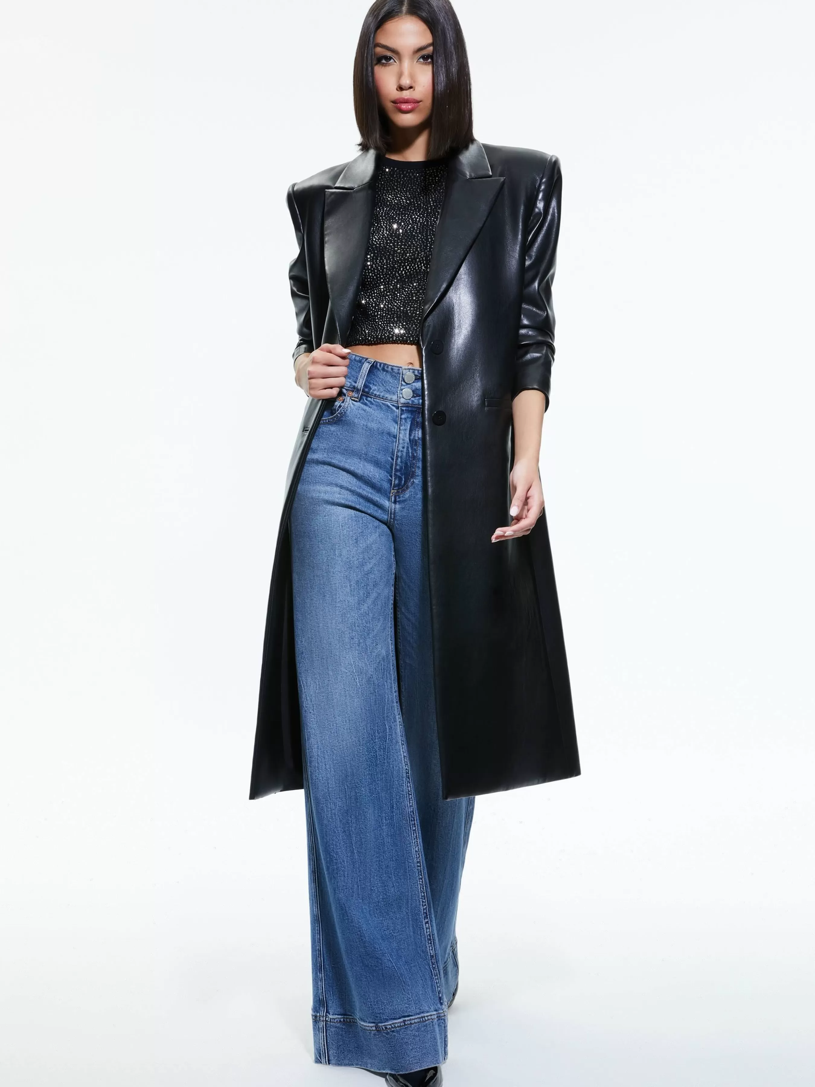 Alice and Olivia FIERRO VEGAN LEATHER LONG BLAZER