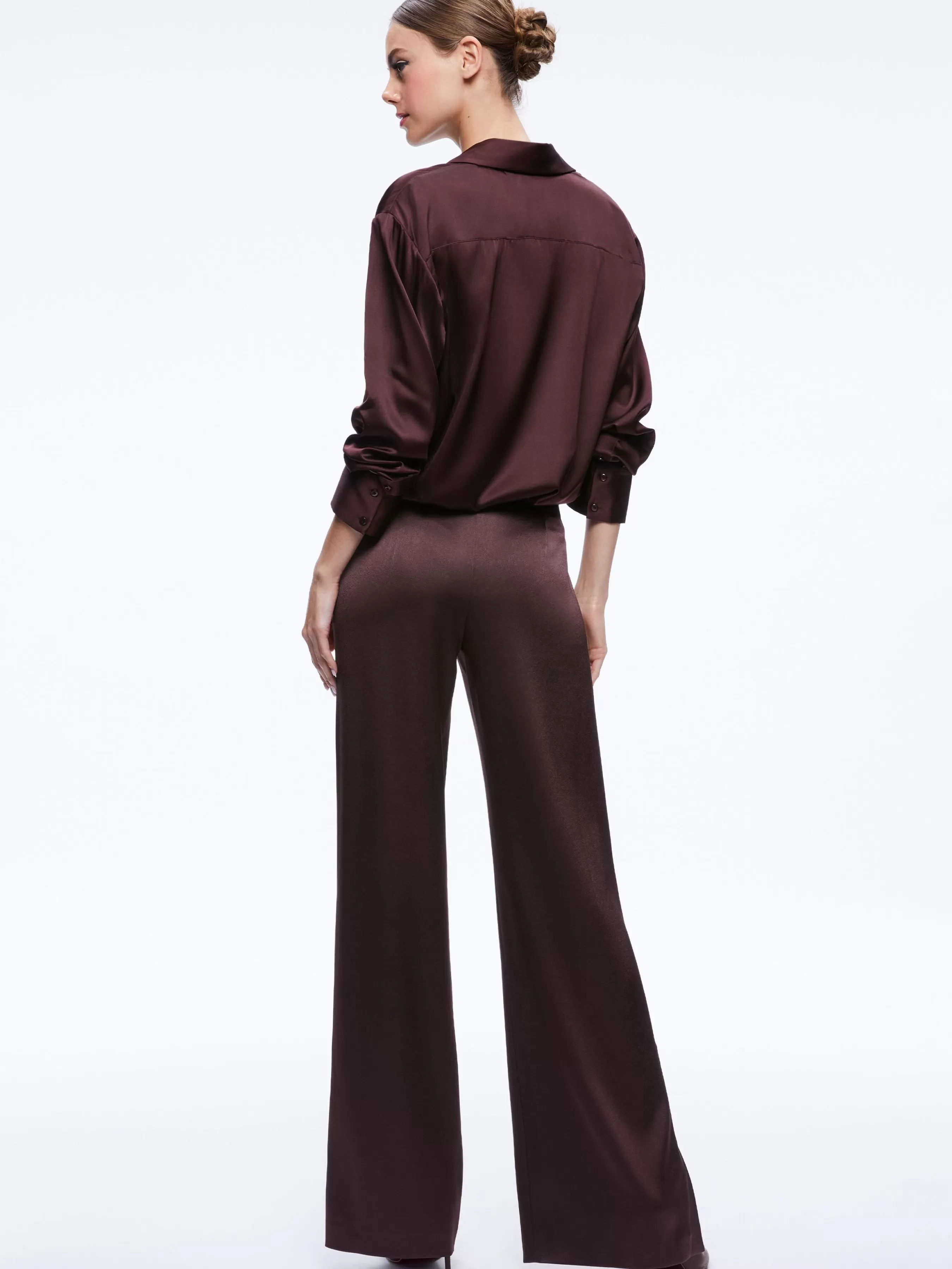 Alice and Olivia FINELY OVERSIZED BUTTON DOWN SHIRT + JC WIDE LEG SIDE SLIT PANT