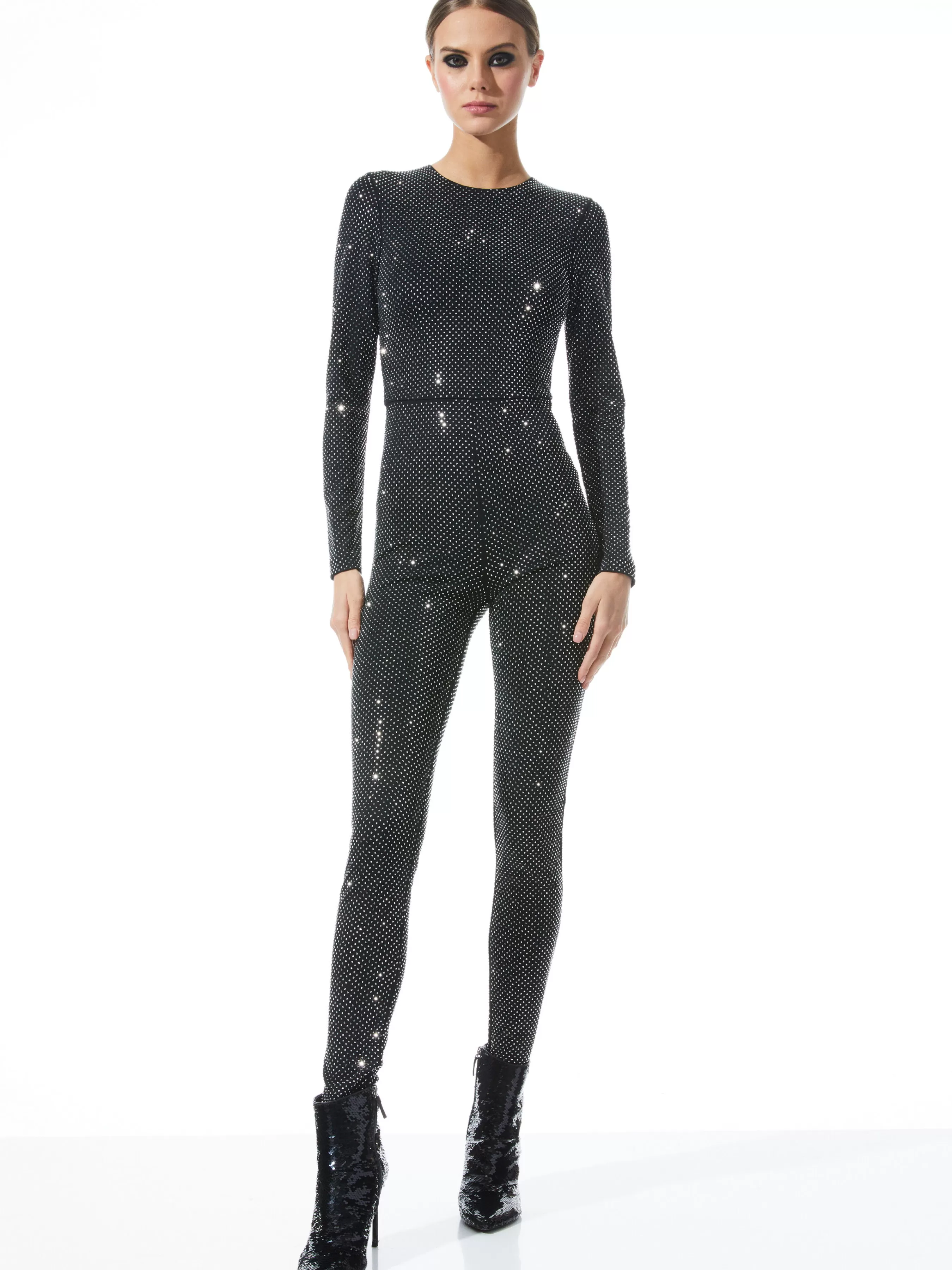 Alice and Olivia FREDDIE CREWNECK EMBELLISHED CATSUIT