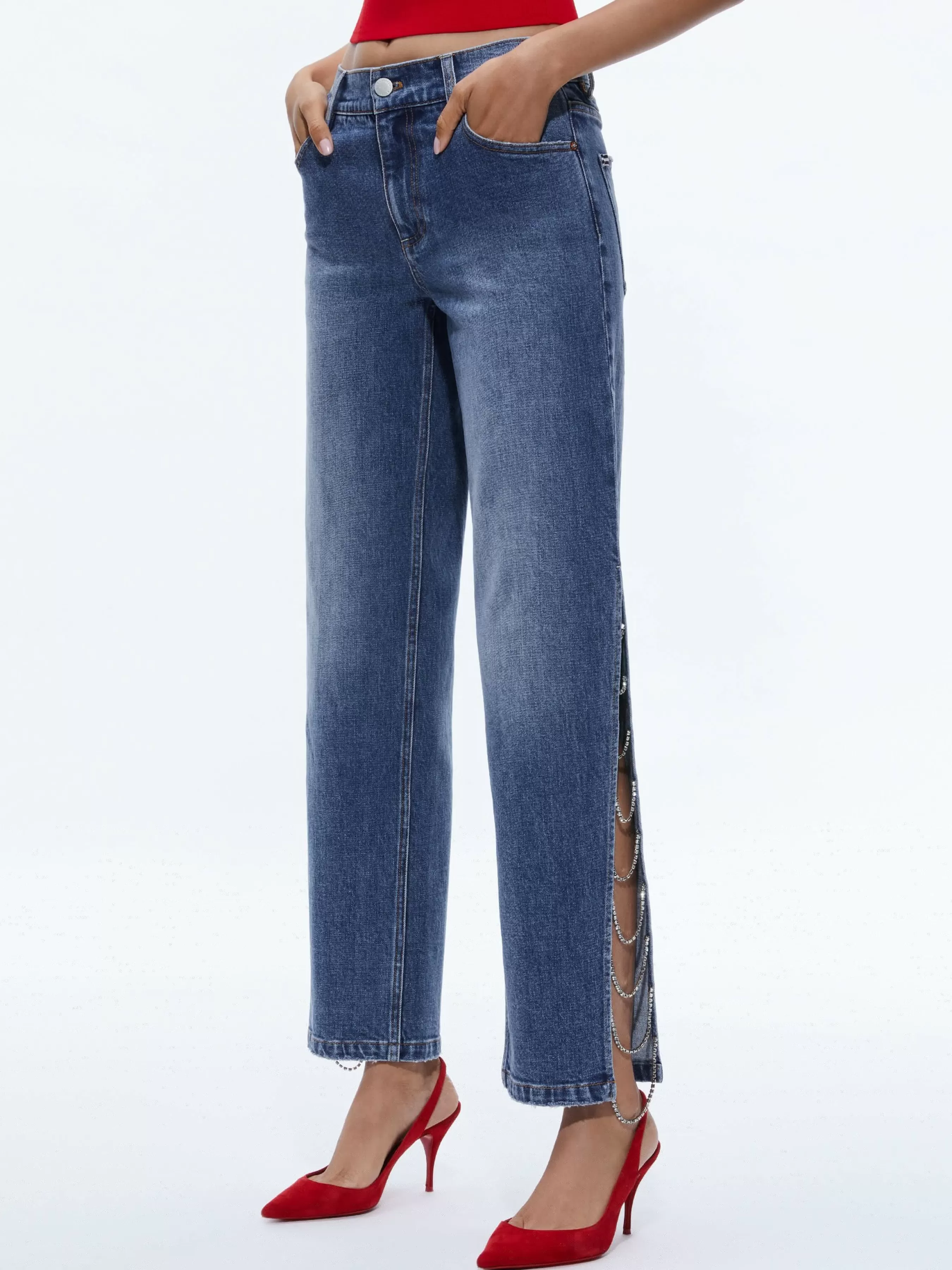 Alice and Olivia GAYLE EMBELLISHED SIDE JEAN