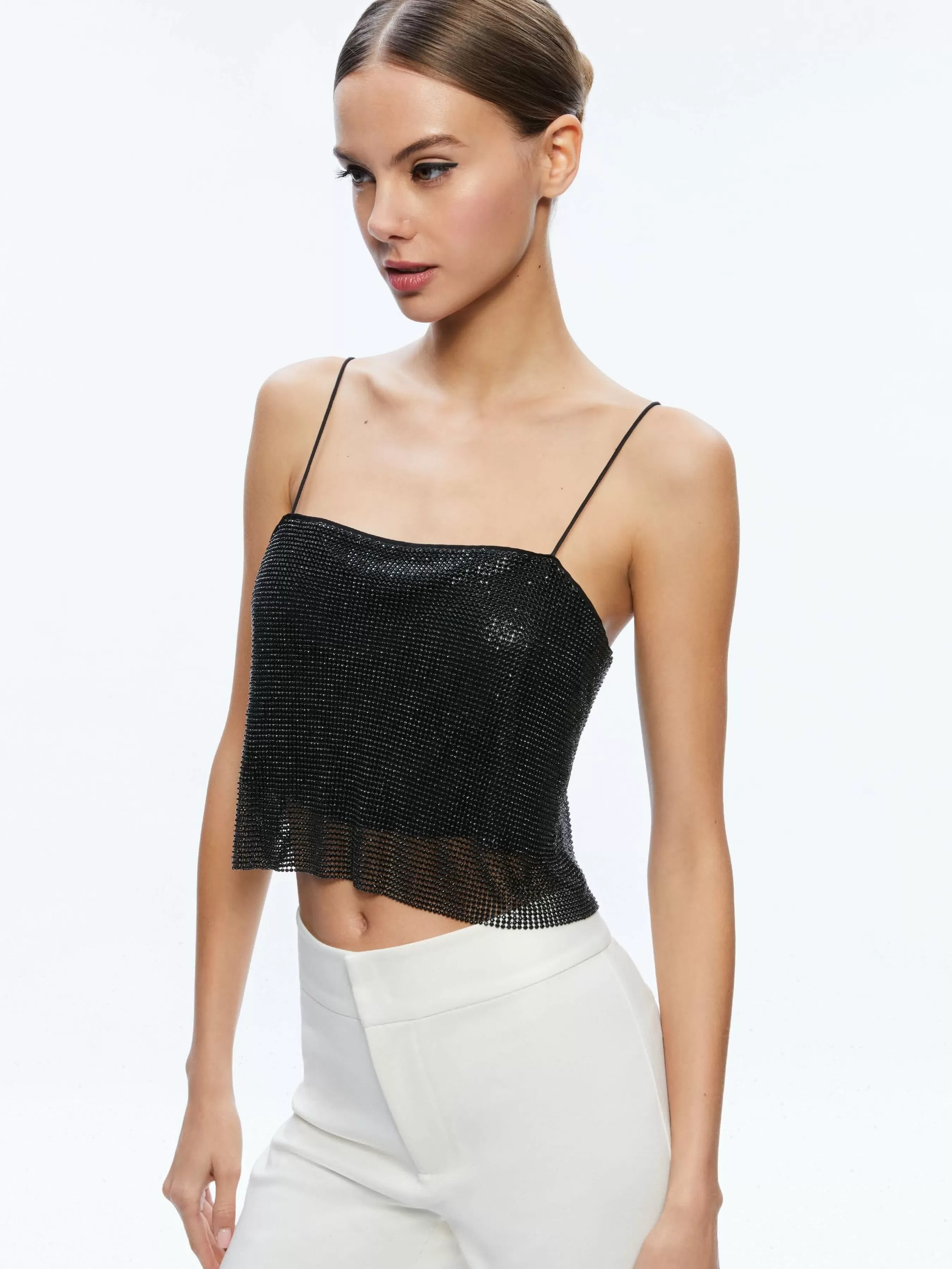 Alice and Olivia GRAZI EMBELLISHED SPAGHETTI STRAP TOP