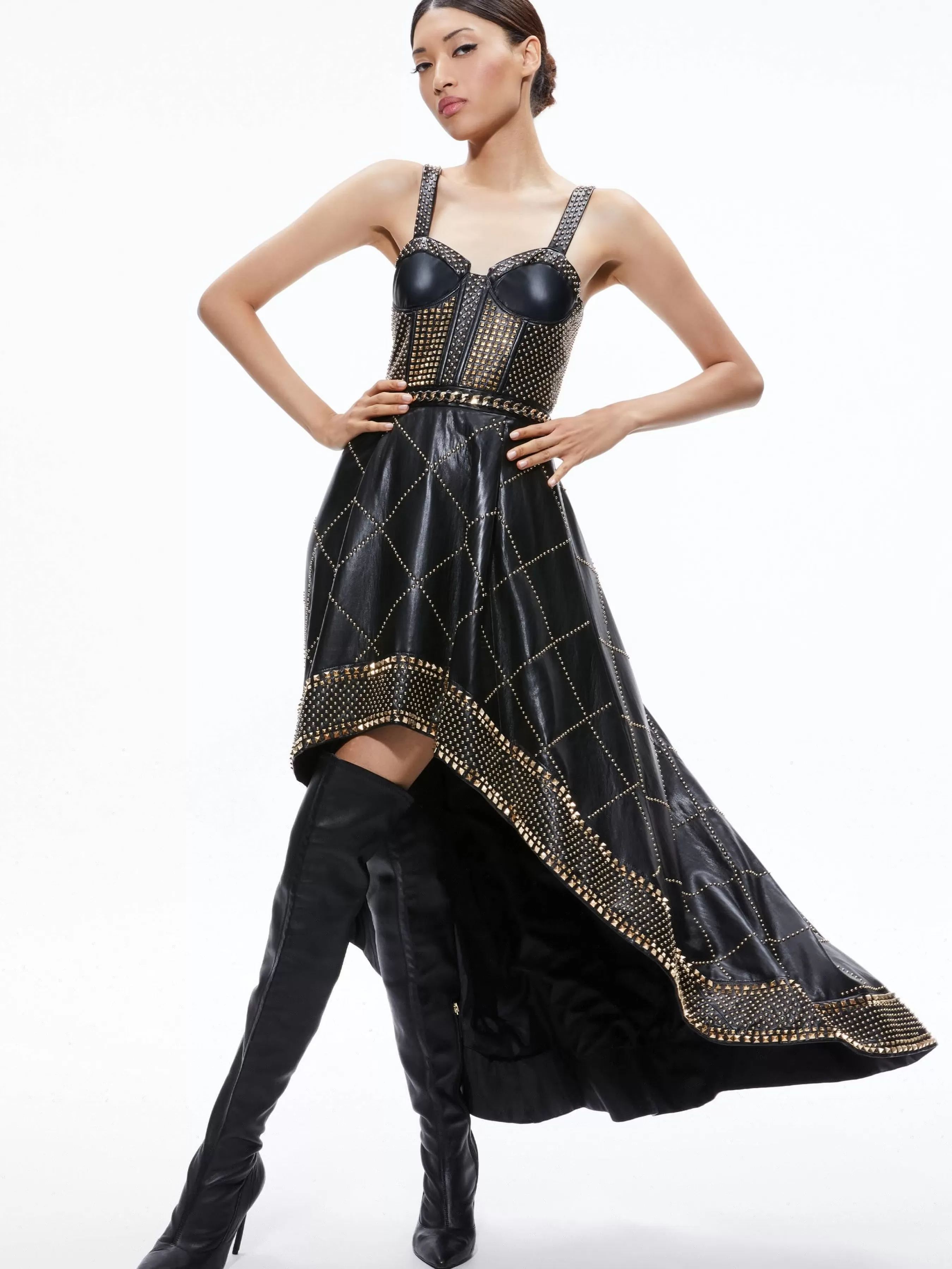 Alice and Olivia JERLENE STUDDED VEGAN LEATHER CORSET GOWN