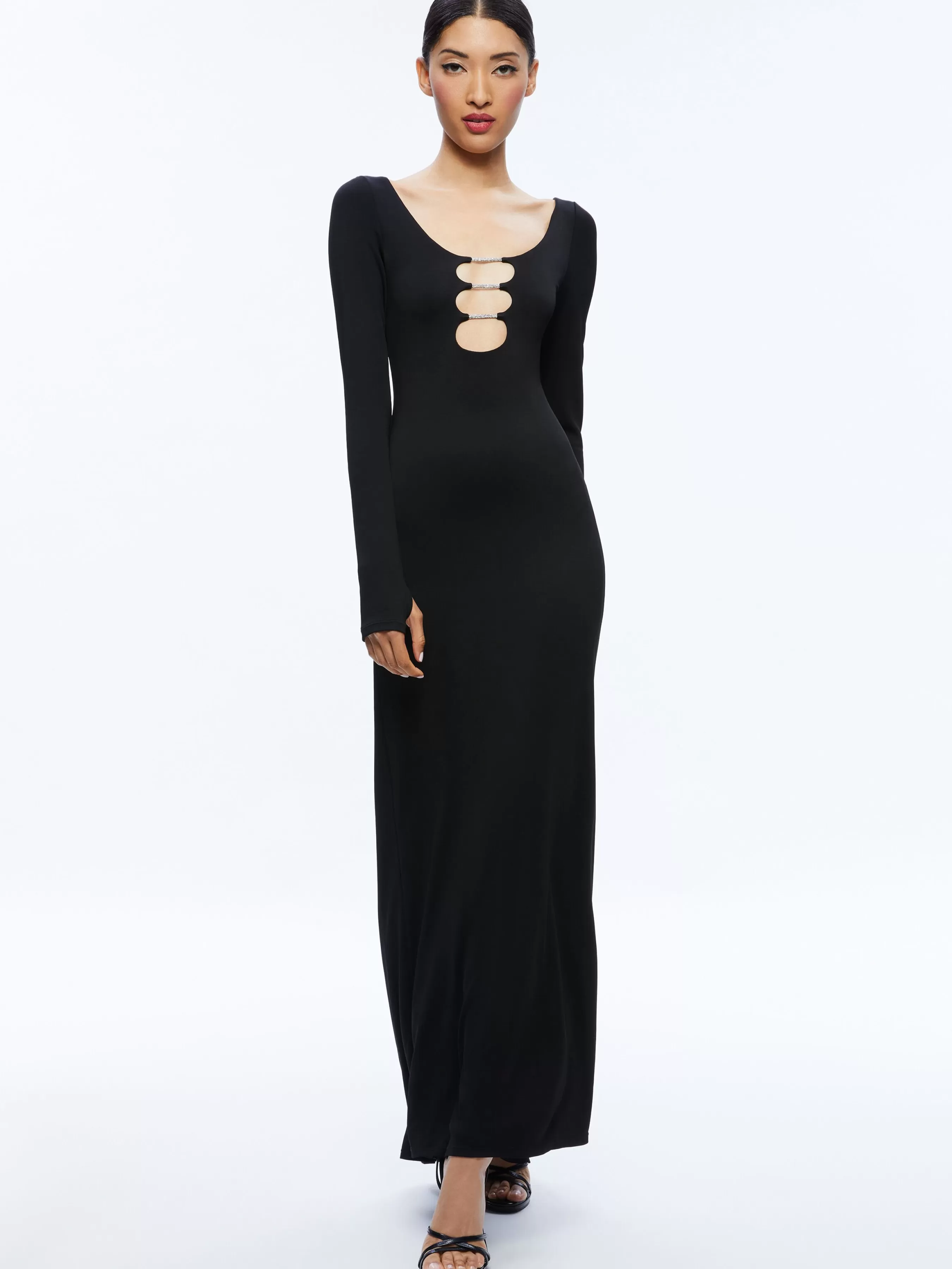 Alice and Olivia KALENA SCOOP NECK CUTOUT MAXI DRESS