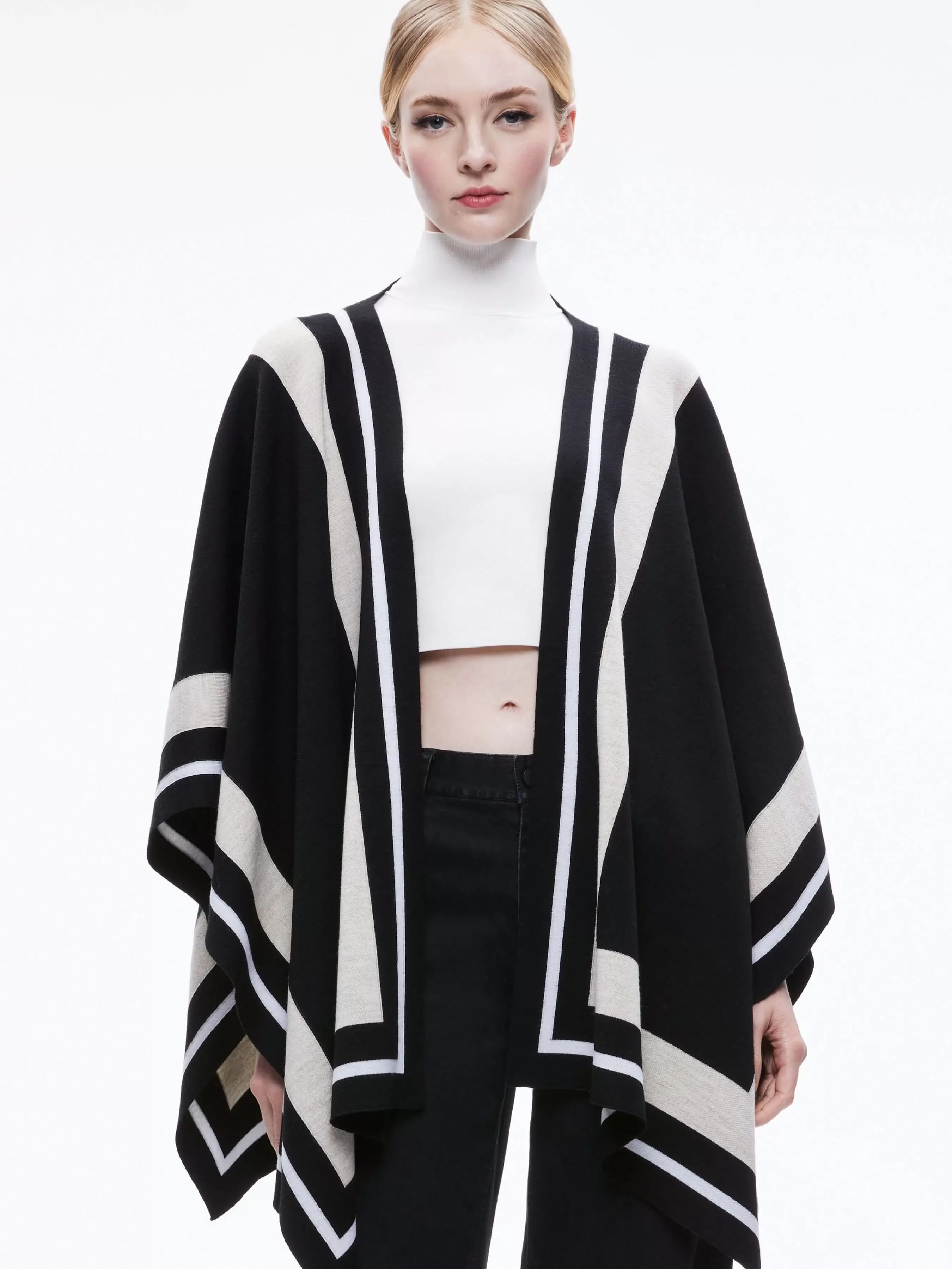 Alice and Olivia KAMALA STRIPE PONCHO