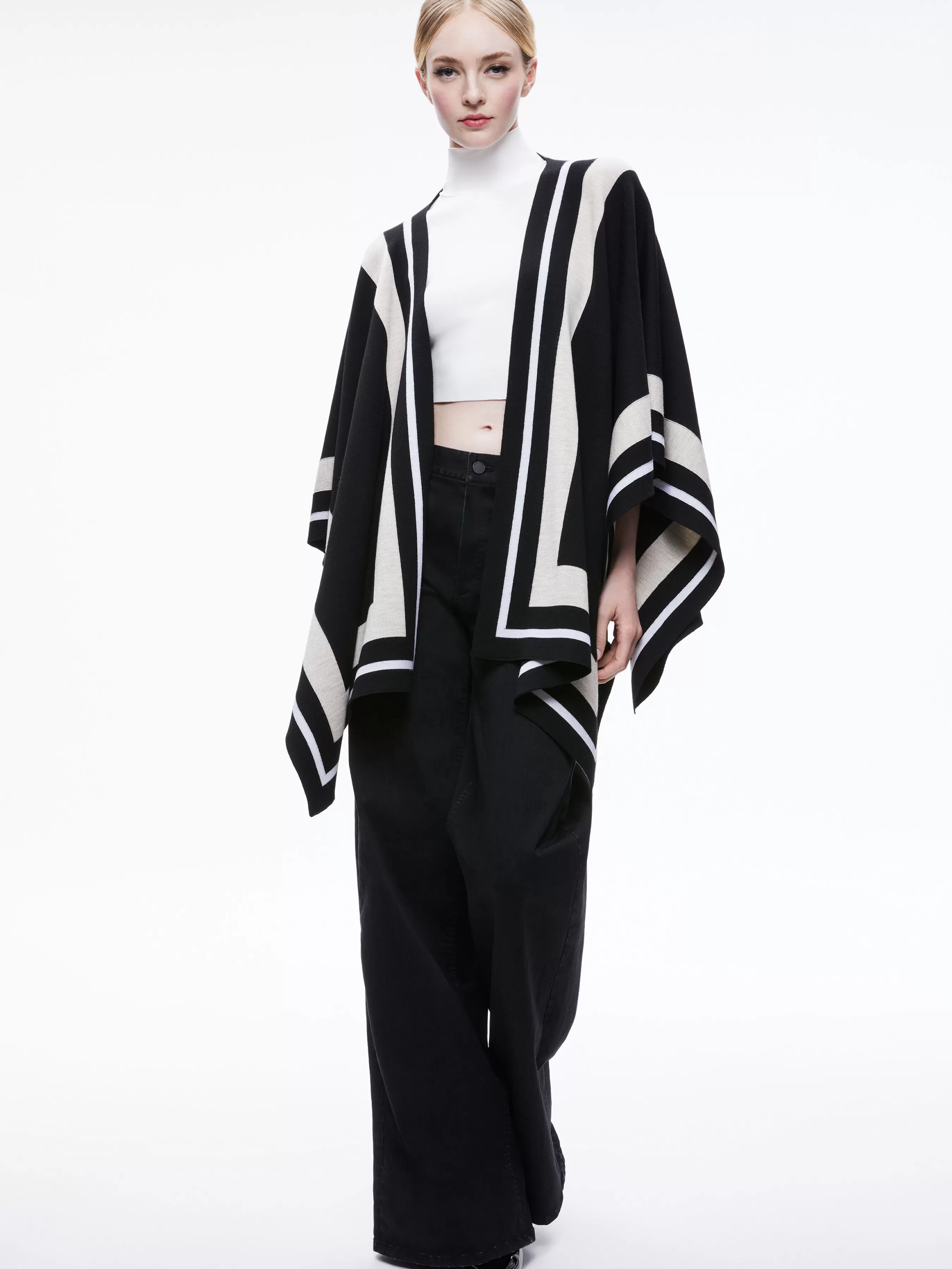 Alice and Olivia KAMALA STRIPE PONCHO