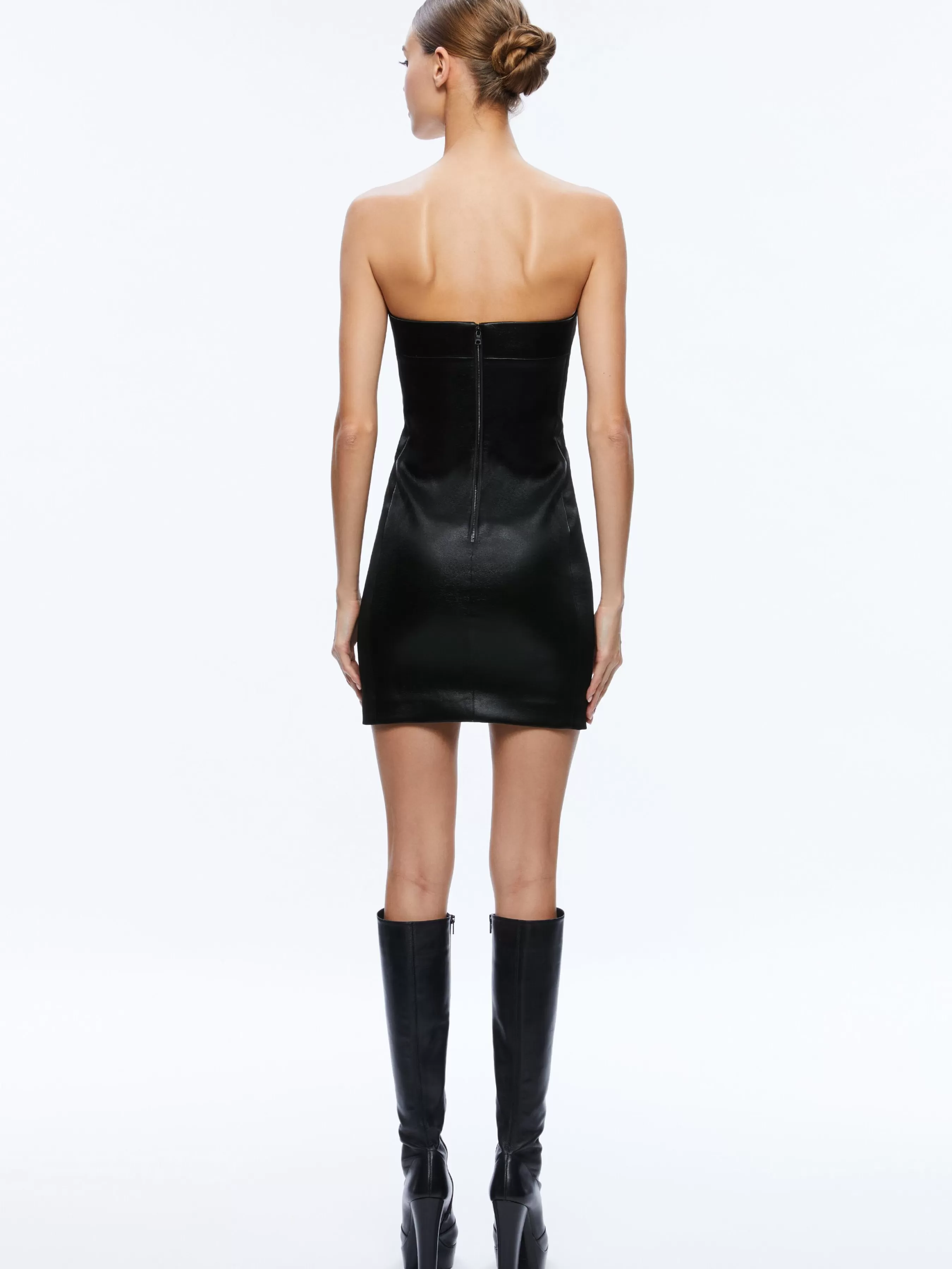 Alice and Olivia KELLY STRAPLESS VEGAN LEATHER MINI DRESS