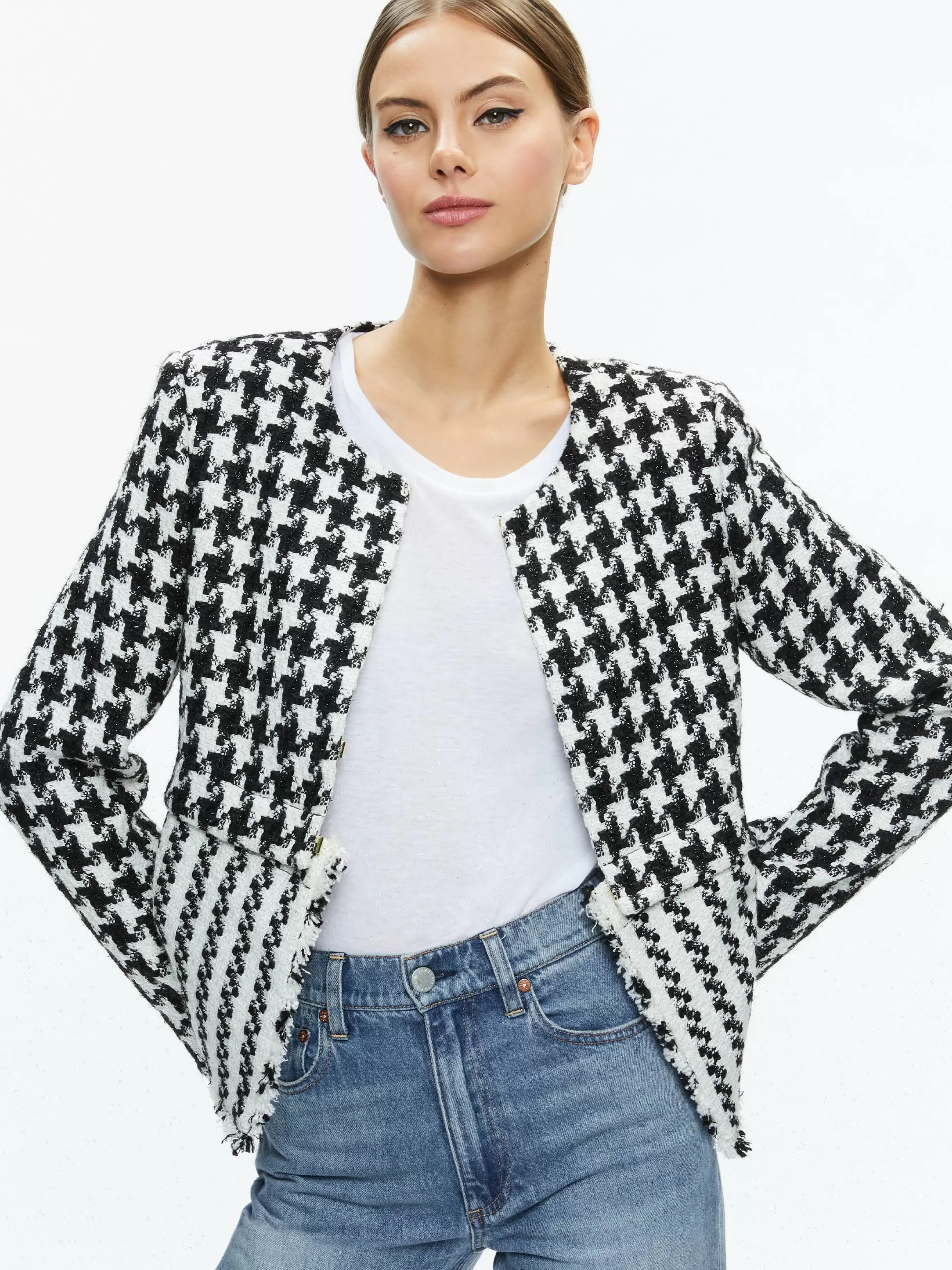 Alice and Olivia KIDMAN TWO-FER TWEED JACKET