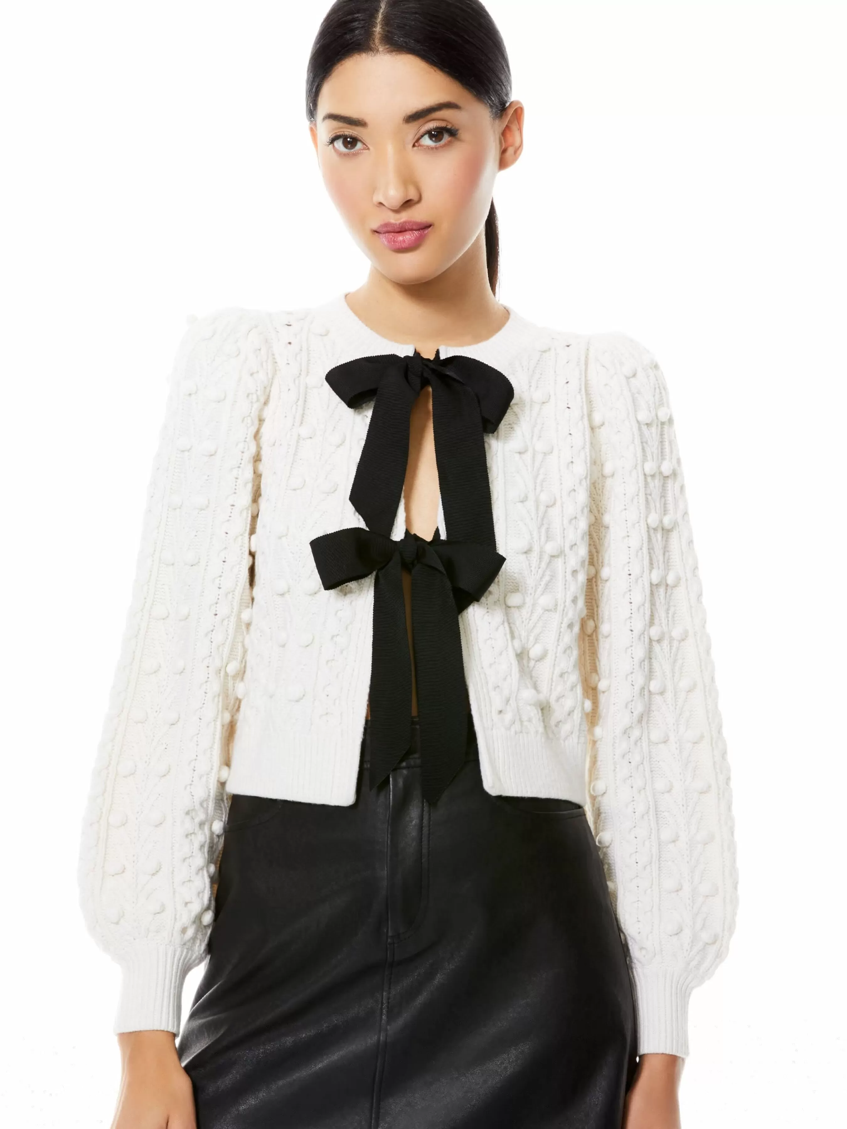 Alice and Olivia KITTY PUFF SLEEVE CARDIGAN