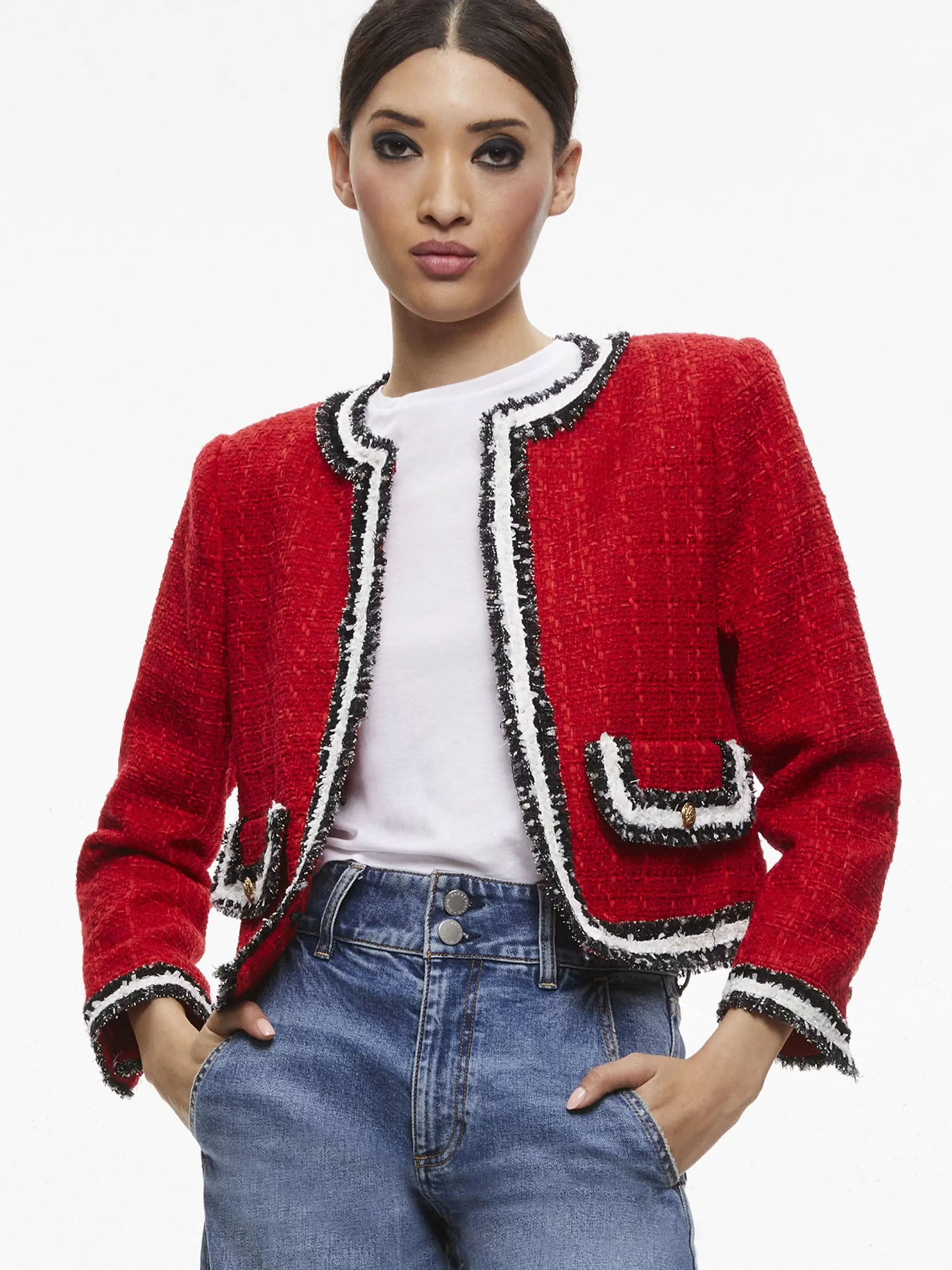 Alice and Olivia LANDON TWEED CROPPED JACKET + RUBI TWEED MINI SKIRT