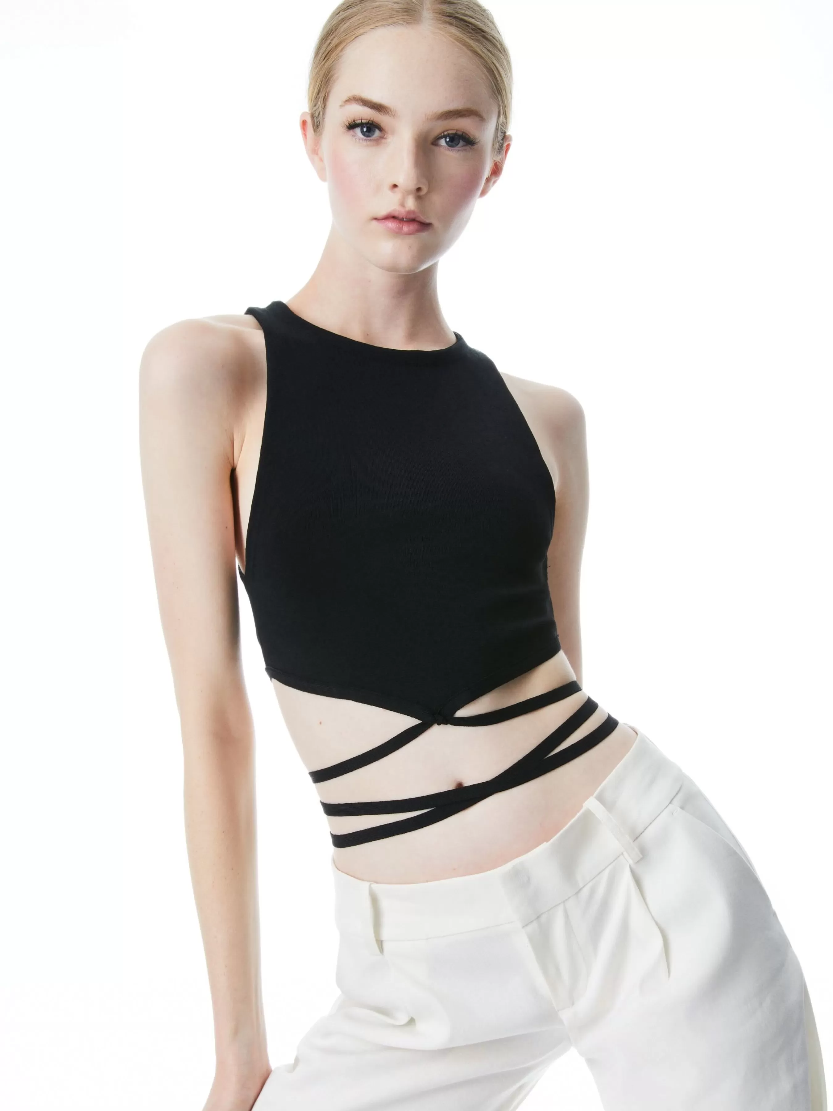 Alice and Olivia LATIA STRAPPY TIE WAIST KNIT TANK