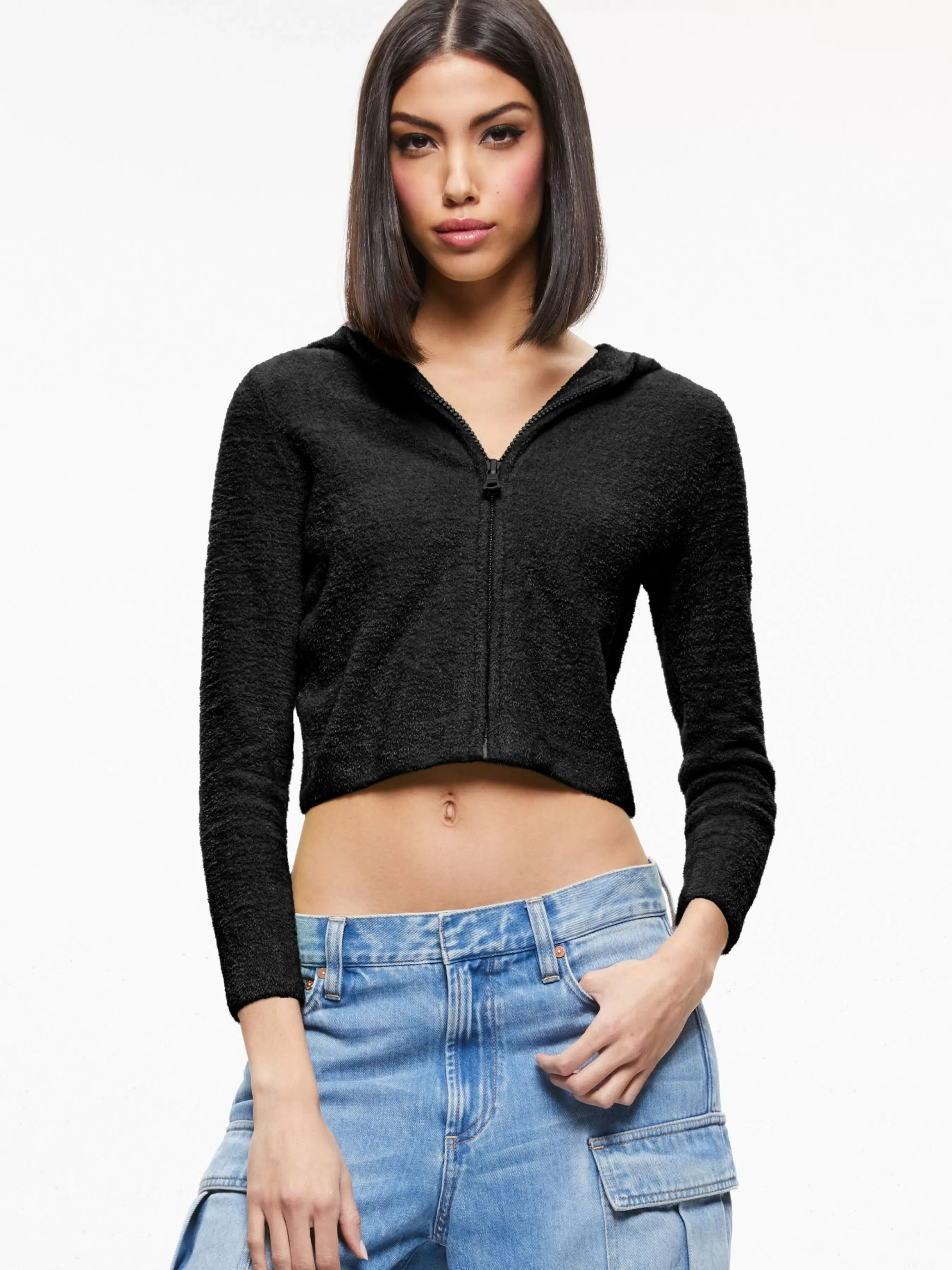 Alice and Olivia LIDELL CROPPED ZIP UP HOODIE