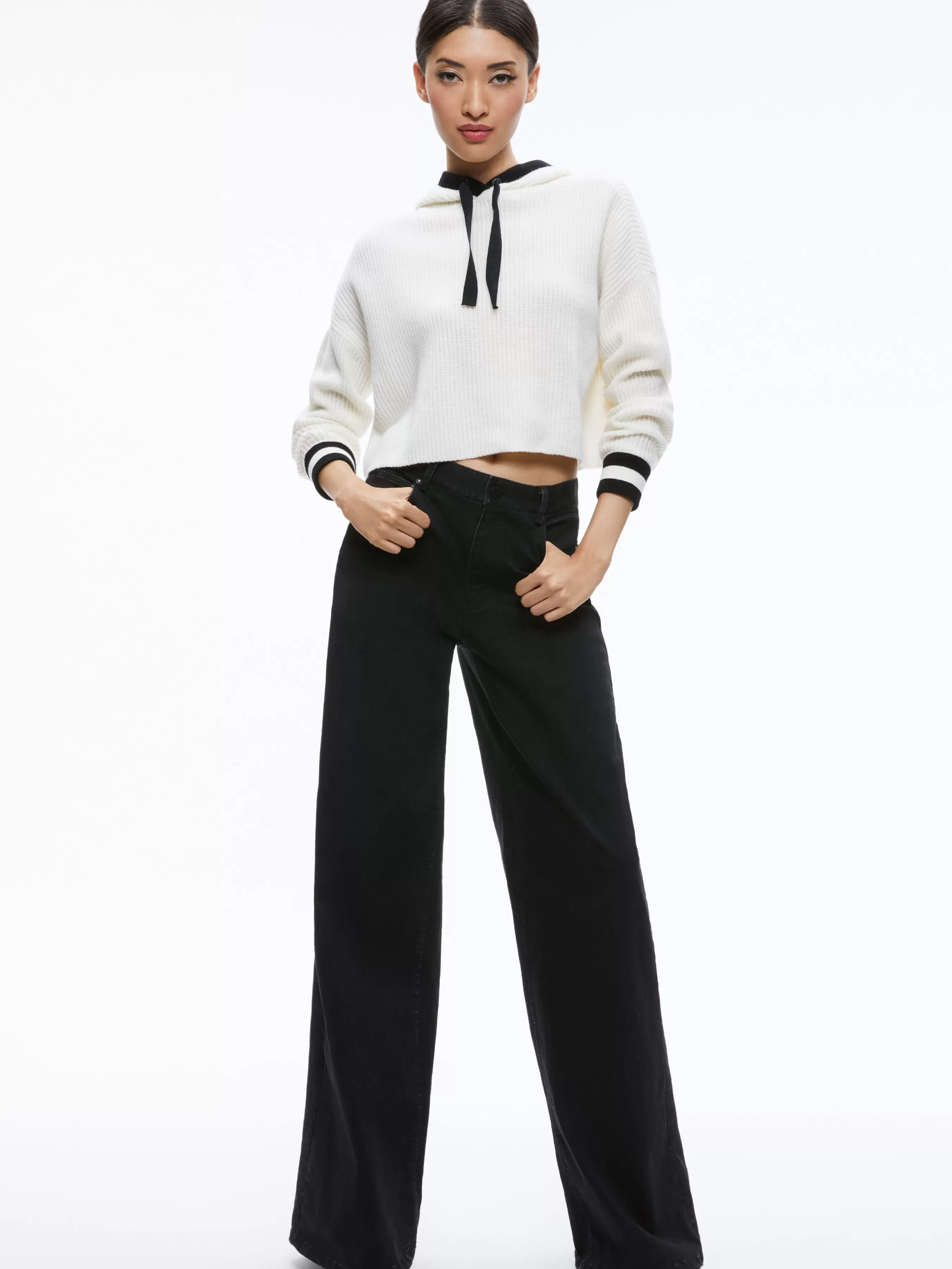 Alice and Olivia LUMI RIBBED KNIT HOODIE