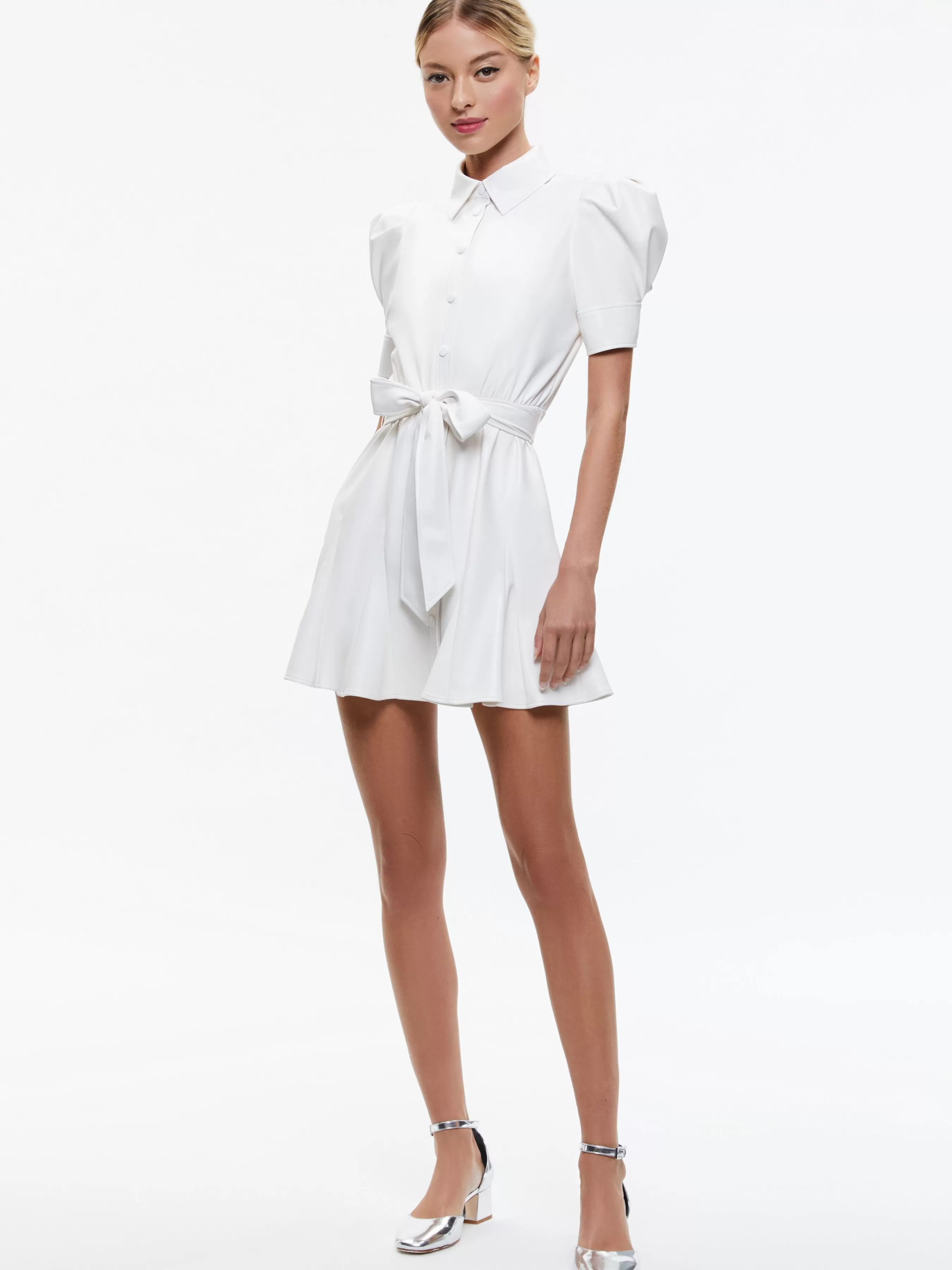 Alice and Olivia LURLENE SHORT SLEEVE VEGAN LEATHER MINI DRESS