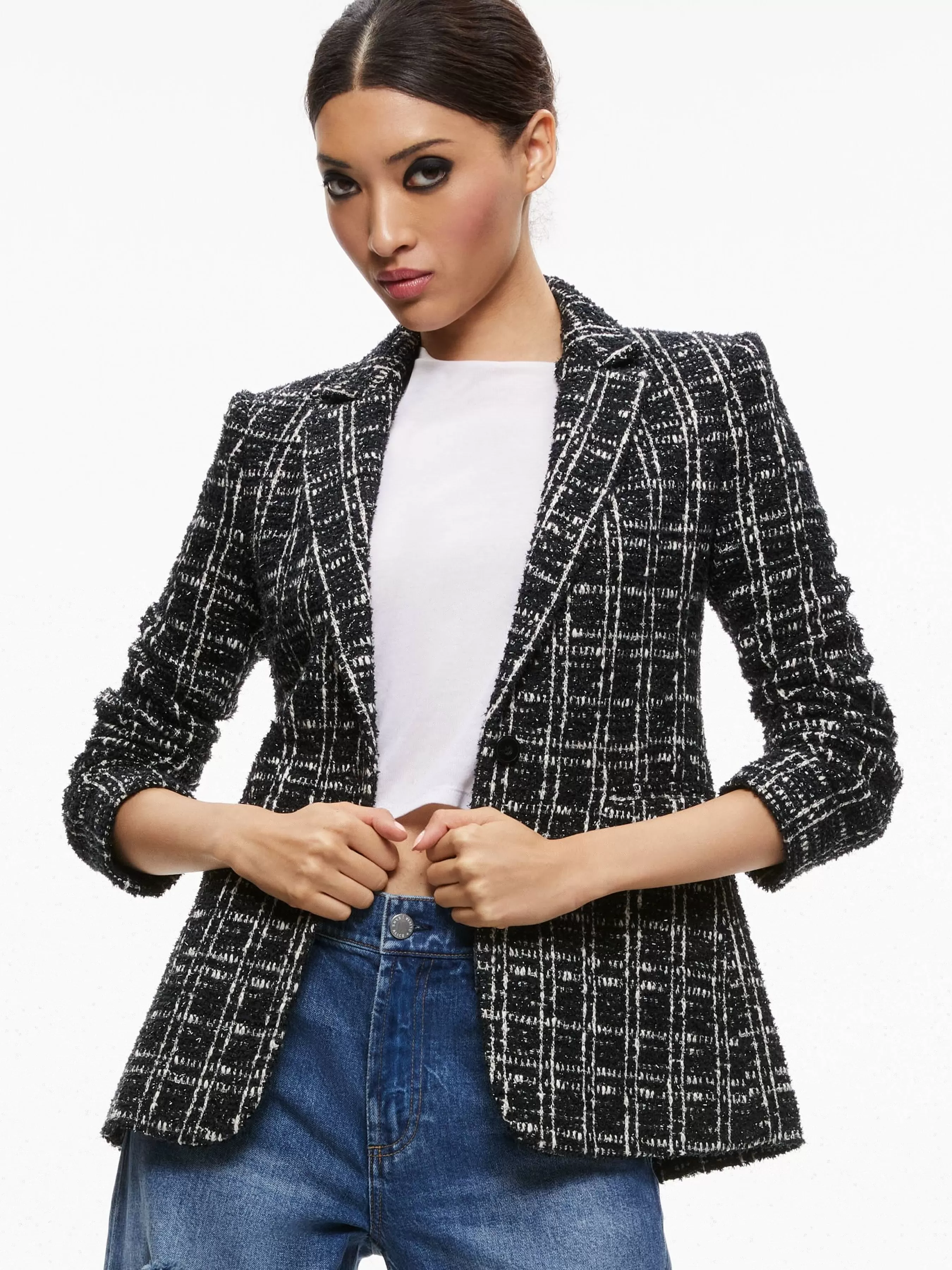 Alice and Olivia MACEY FITTED NOTCH COLLAR BLAZER