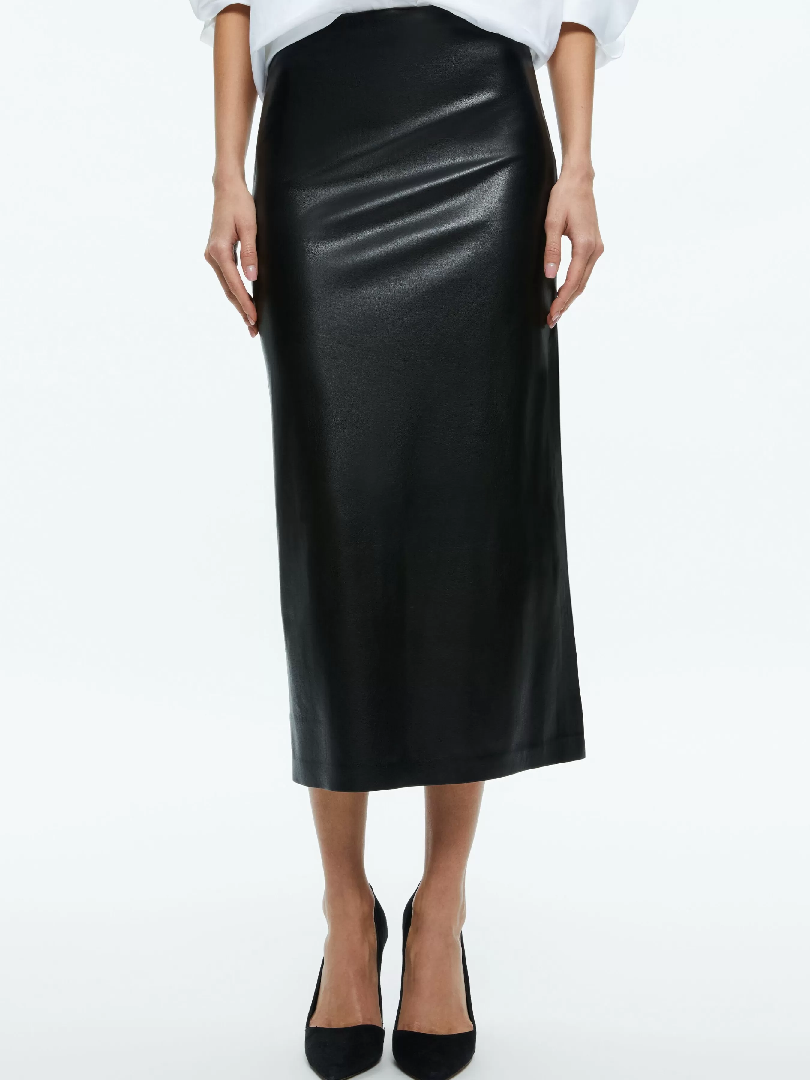 Alice and Olivia MAEVE VEGAN LEATHER MIDI SKIRT