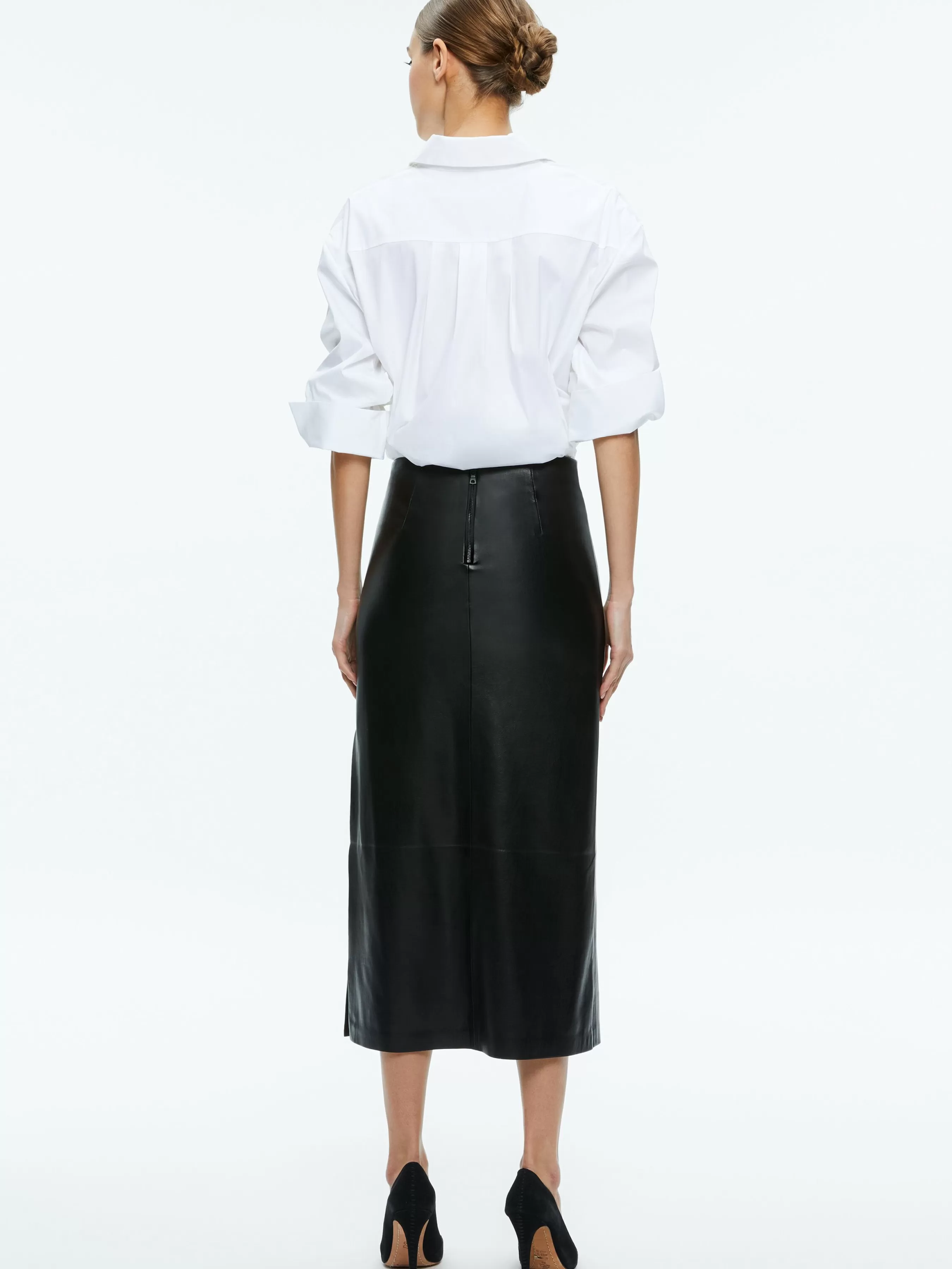 Alice and Olivia MAEVE VEGAN LEATHER MIDI SKIRT