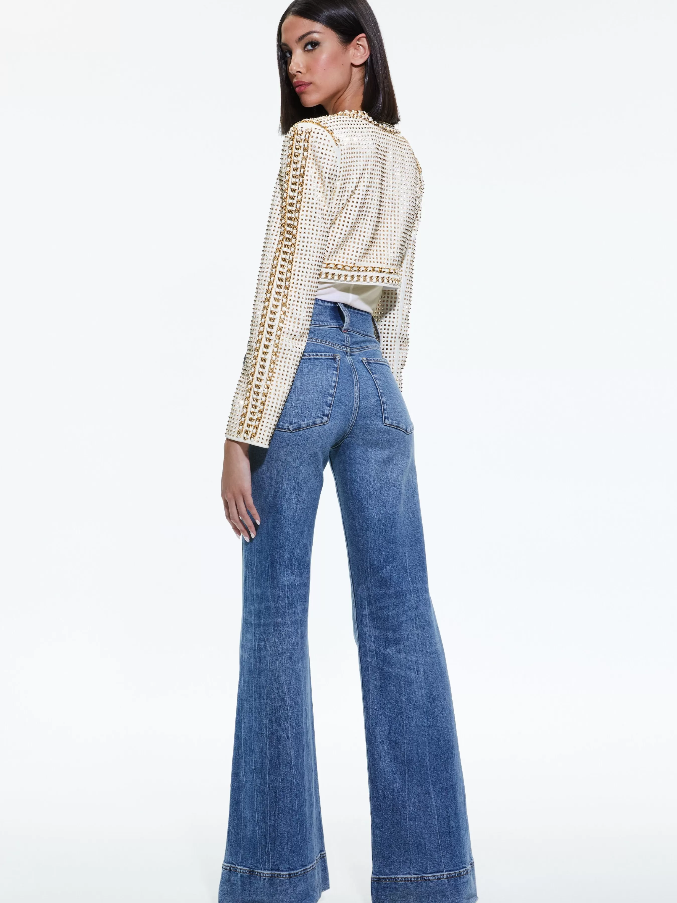 Alice and Olivia MAIRA CROPPED JACKET WITH CHAIN TRIM