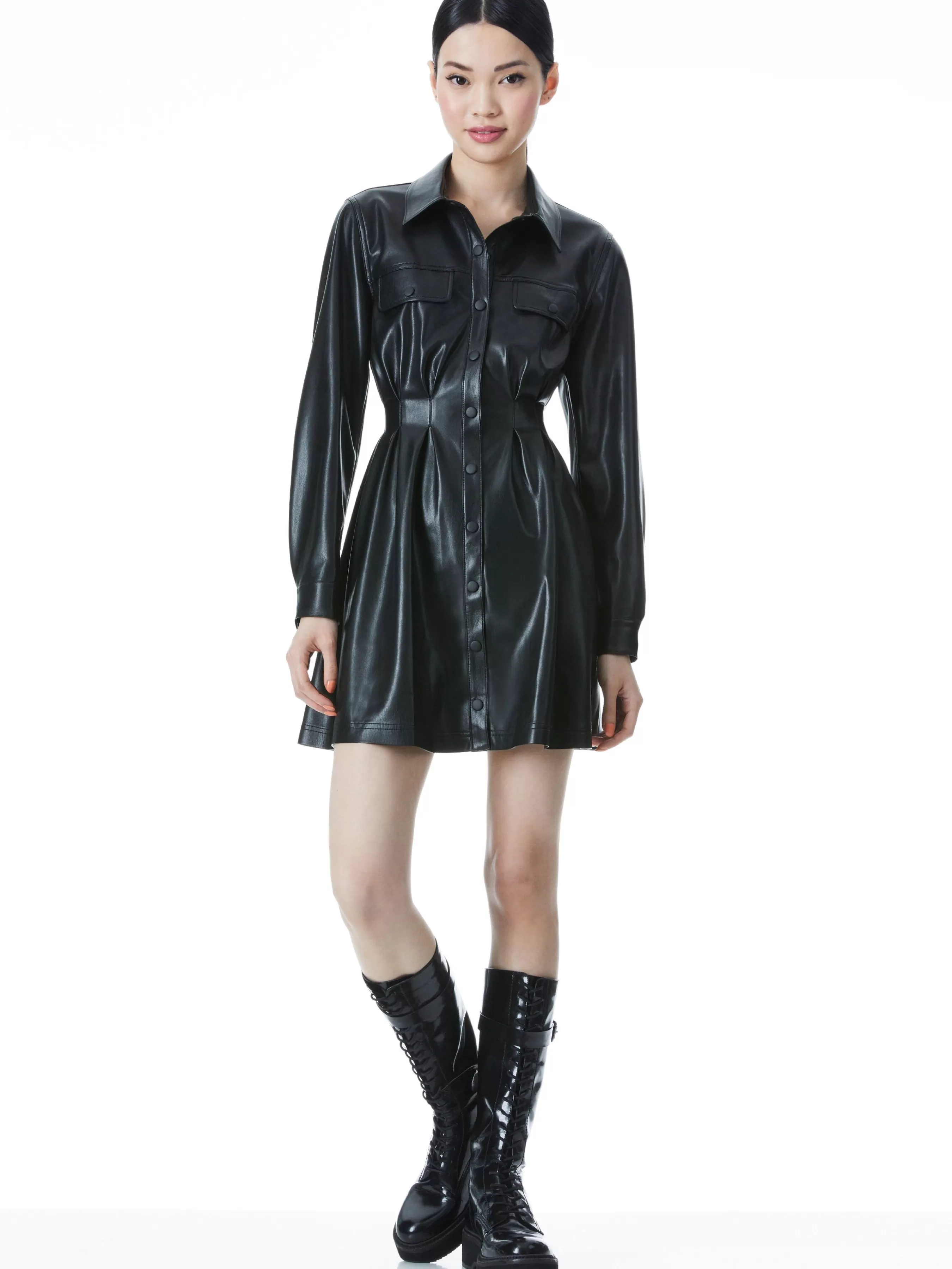 Alice and Olivia MALINA VEGAN LEATHER SHIRT DRESS