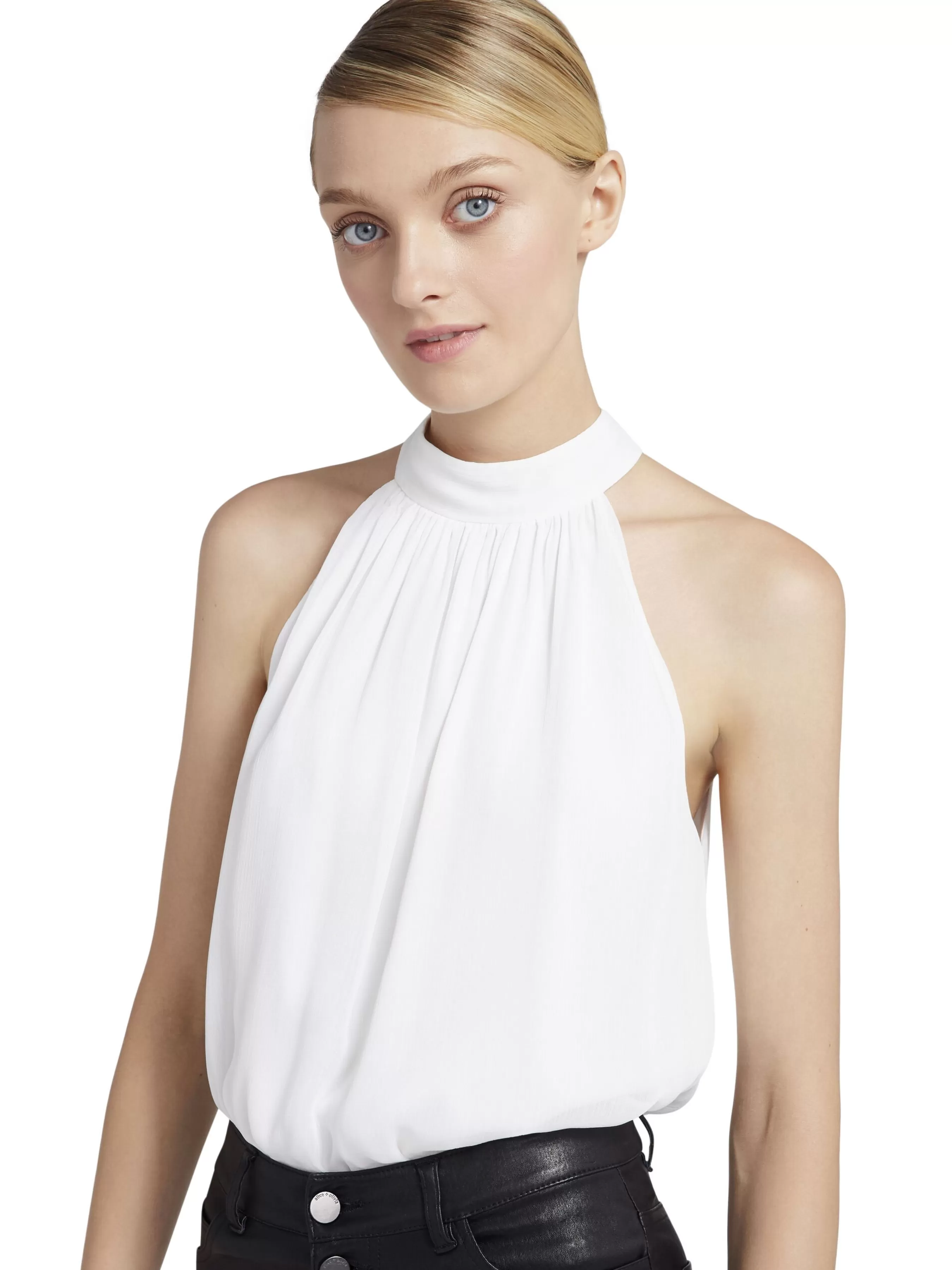 Alice and Olivia MARIS HALTER NECK GATHERED TOP